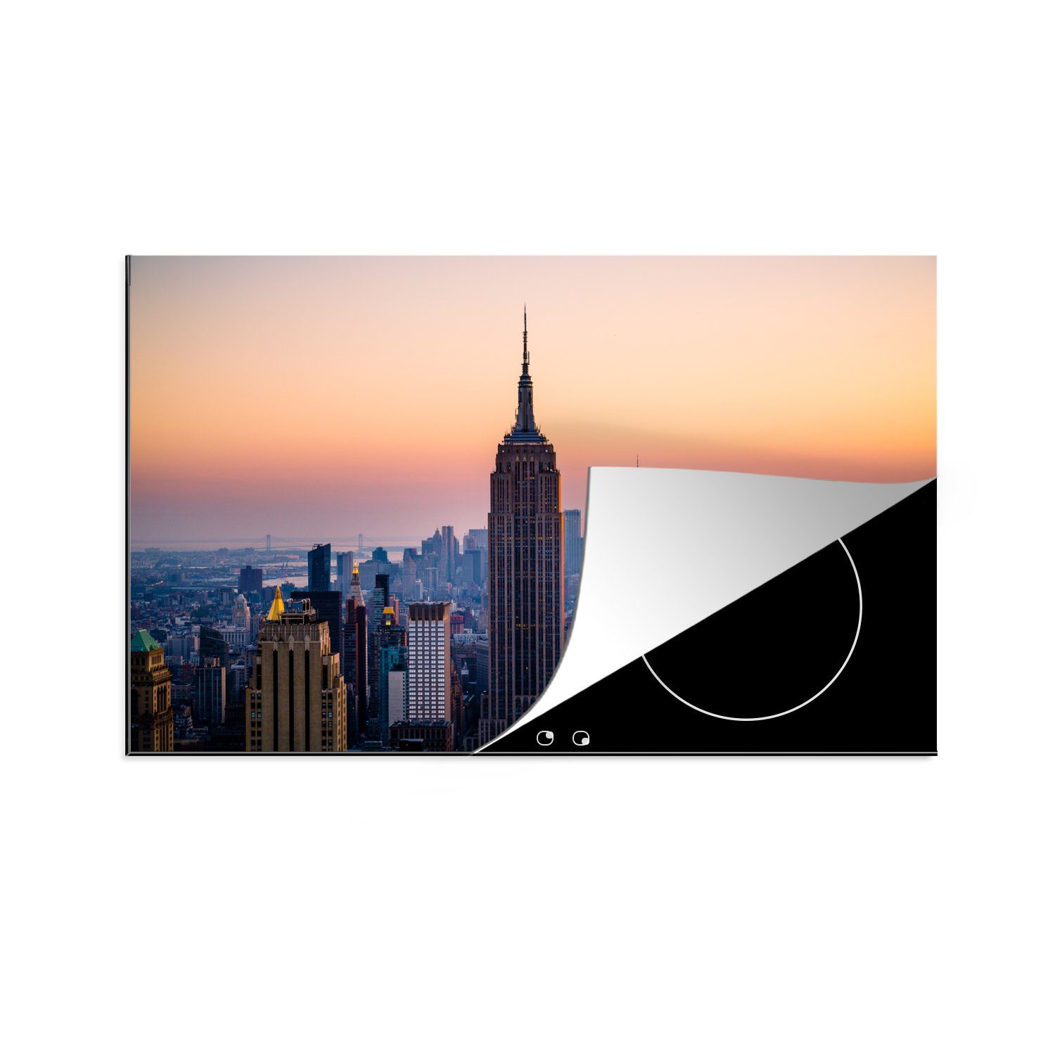 MuchoWow Herdblende-/Abdeckplatte Skyline mit dem Empire State Building in New York, Vinyl, (1 tlg), 81x52 cm, Induktionskochfeld Schutz für die küche, Ceranfeldabdeckung | Herdabdeckplatten