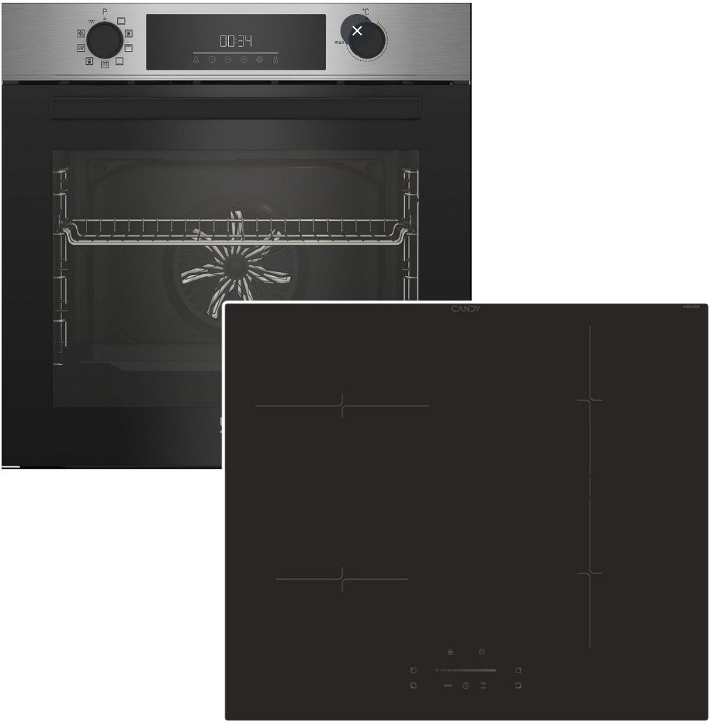 BEKO Backofen-Set Pyrolyse Kindersicherung + Candy Induktionskochfeld Booster hOn-App, mit Nachrüstbar, Pyrolyse-Selbstreinigung