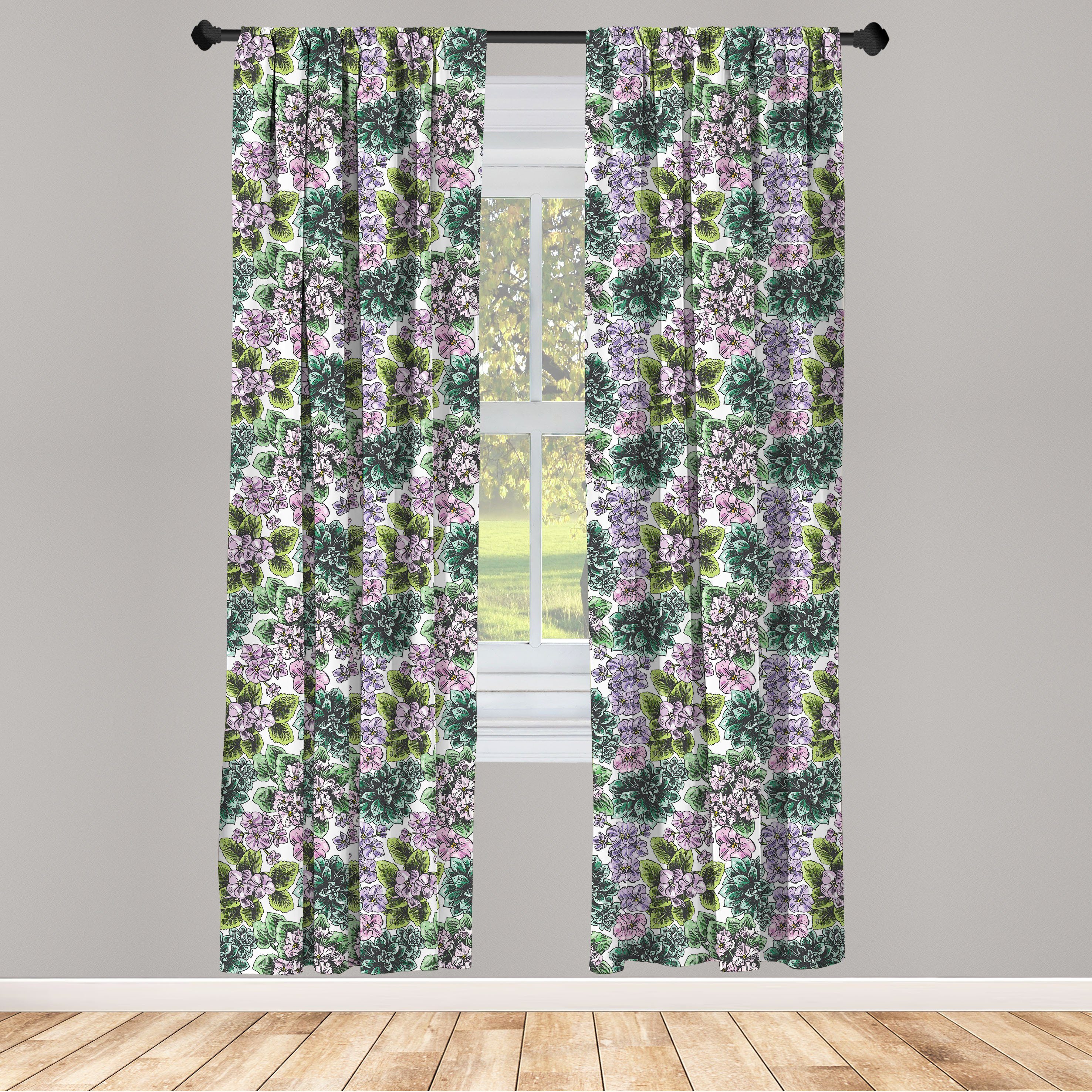Gardine Vorhang für Wohnzimmer Schlafzimmer Dekor, Abakuhaus, Microfaser, Blumen Violet Pfingstrosen