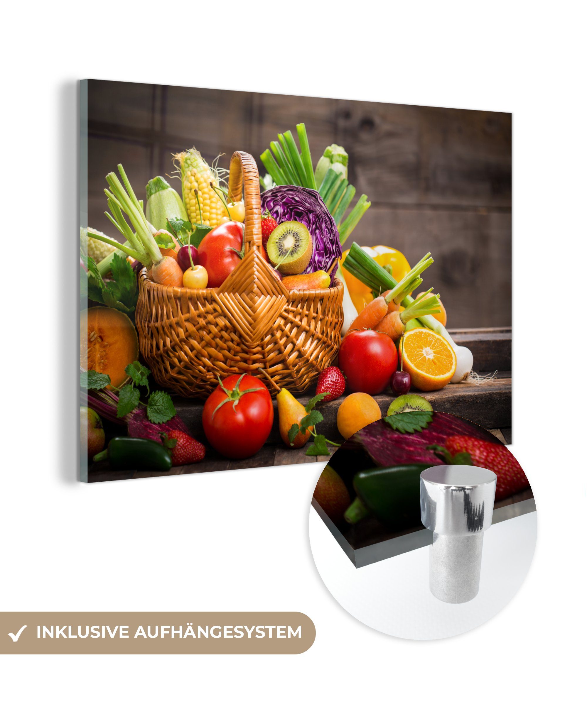 MuchoWow Acrylglasbild Obstkorb - Obst - Gemüse, (1 St), Glasbilder - Bilder auf Glas Wandbild - Foto auf Glas - Wanddekoration