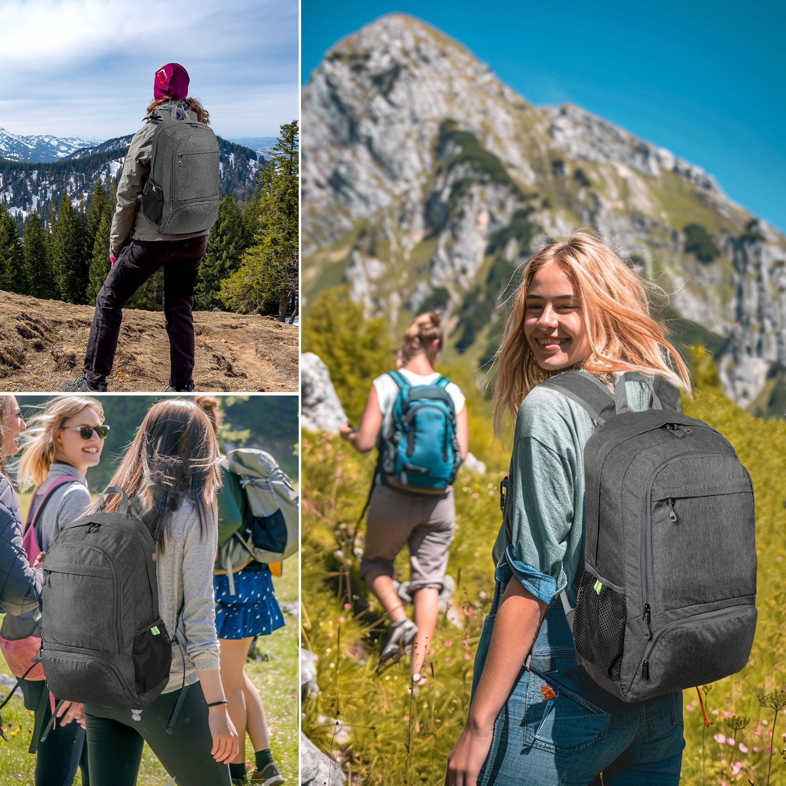 TAN.TOMI Wanderrucksack 23L Rucksack Leicht Faltbarer Reiserucksack Seitentaschen, Für Radfahren, Klettern, Bergsteigen und Reisen Sport