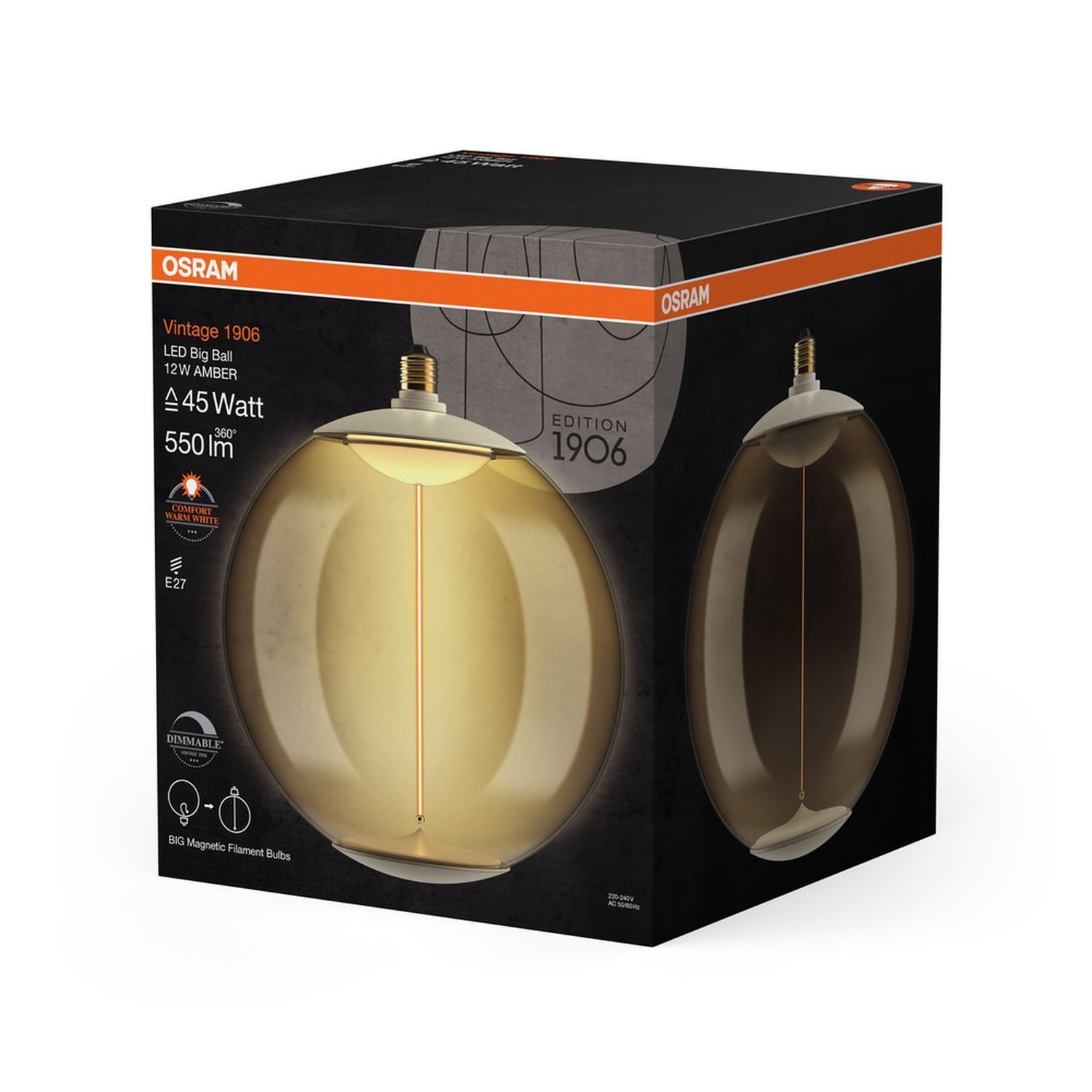 Licht-Erlebnisse LED-Leuchtmittel LAMP, E27, Warmweiß, Deko Birne Ø 28 cm E27 Bernstein 1800 K 550 lm ultra-warmweiß groß