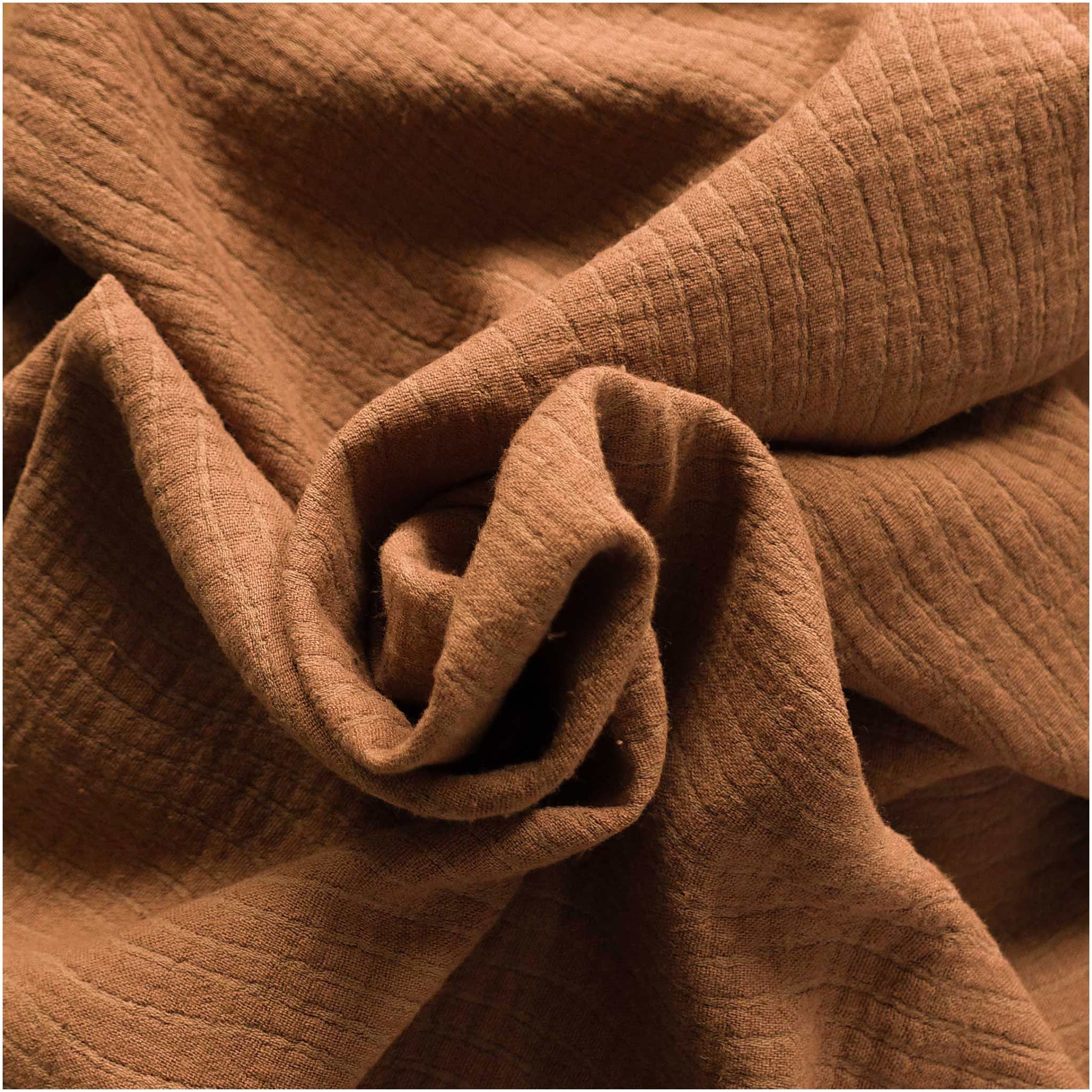 maDDma Stoff Musselin Baumwolle Leinen ab 1m x 140cm gewellt unifarben Jaquard, hellbraun