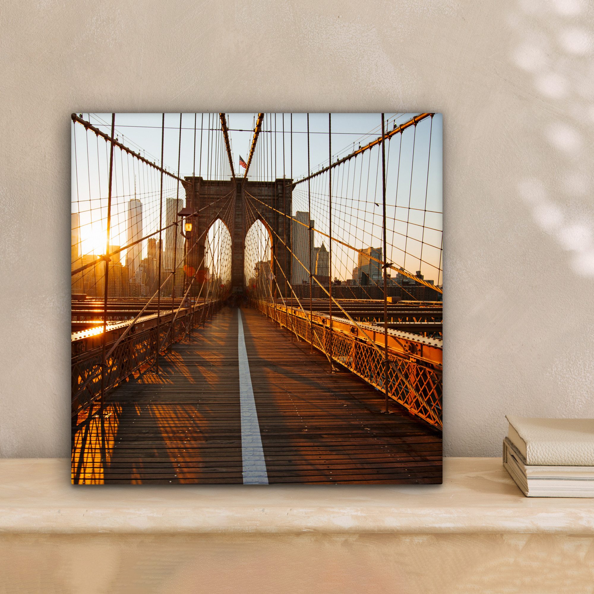 OneMillionCanvasses® Leinwandbild Brooklyn Bridge in New York bei Sonnenuntergang, Fotodruck (1 St), Leinwand Bilder Klein, Wand Dekoration Aesthetic 30x20 cm – Bild 2 von 5