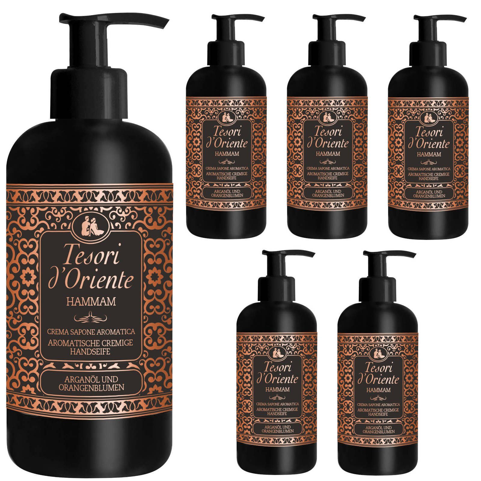 Tesori d´Oriente Duschpflege Cremeseife Hammam Flüssigseife Handseife aromatisch 6 x 300 ml, 6-tlg.