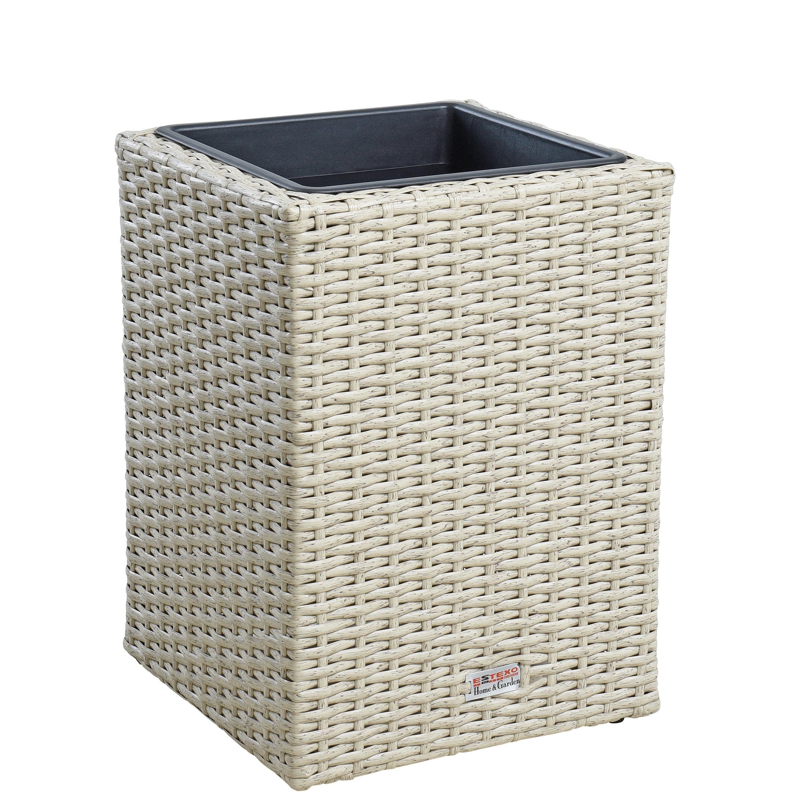 ESTEXO Blumentopf Polyrattan Blumenkübel Pflanzkübel 40 cm Rattan Übertopf Topf Beige