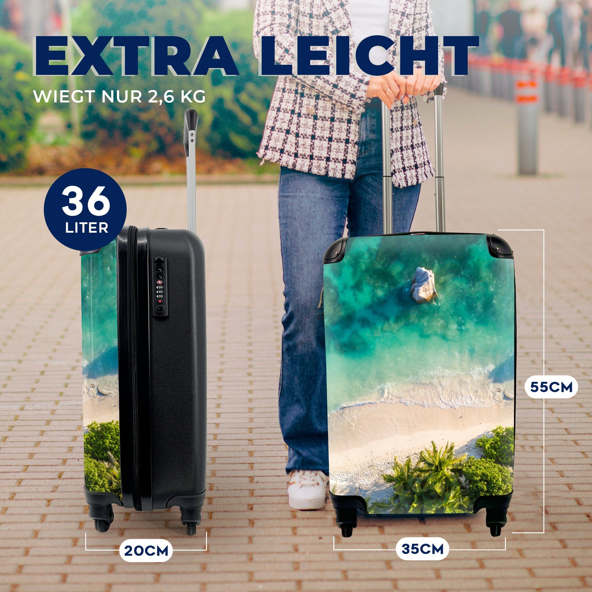 MuchoWow Handgepäckkoffer oben, 4 Rollen, Gruppe rollen, am Handgepäck Meer Reisetasche für mit Reisekoffer Eine Trolley, von von Ferien, Palmen