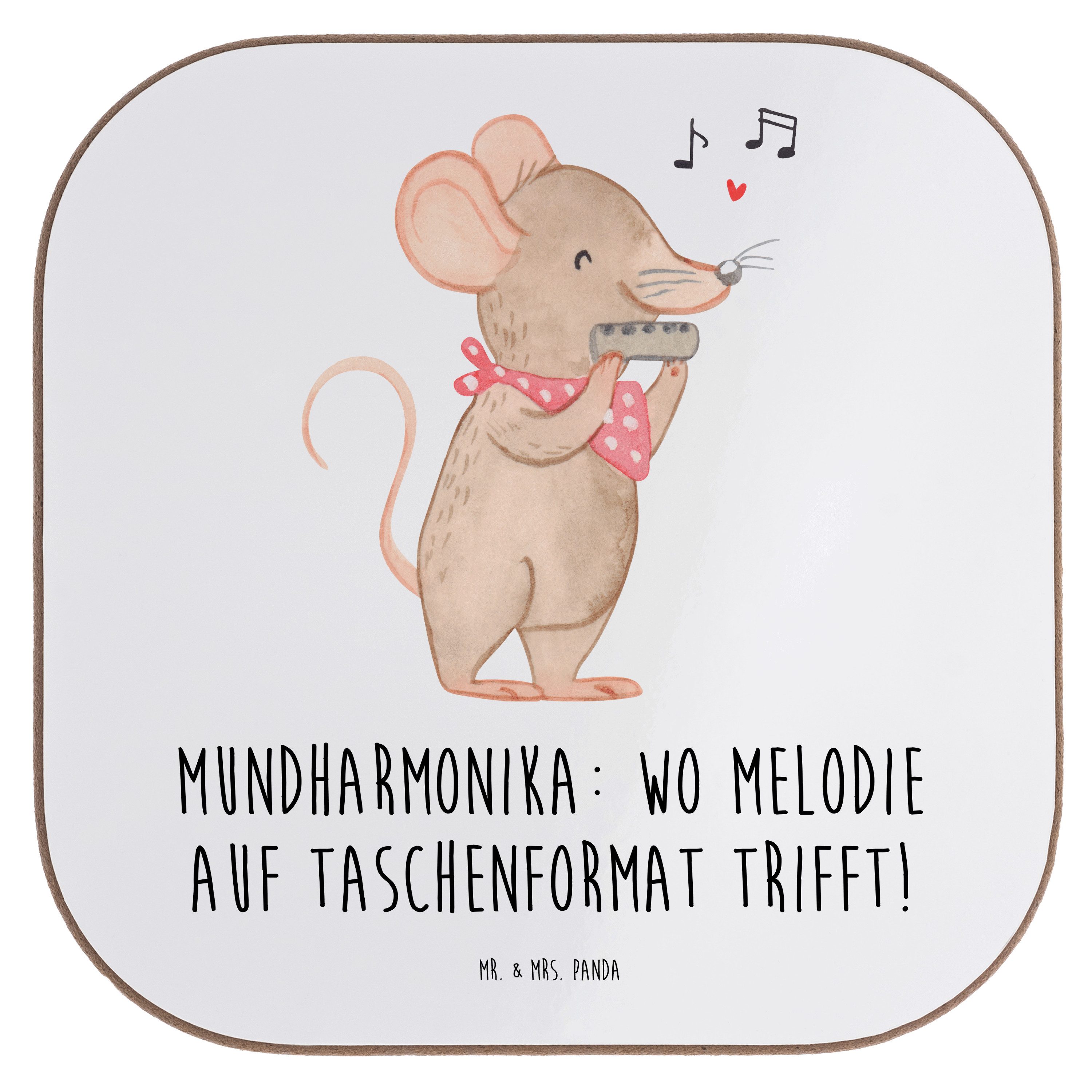 Mr. & Mrs. Panda Getränkeuntersetzer Mundharmonika Freude, Untersetzer für Gläser, Weiß, Tassen, Coaster, Packung, Blues eckiger untersetzer Illustrationen