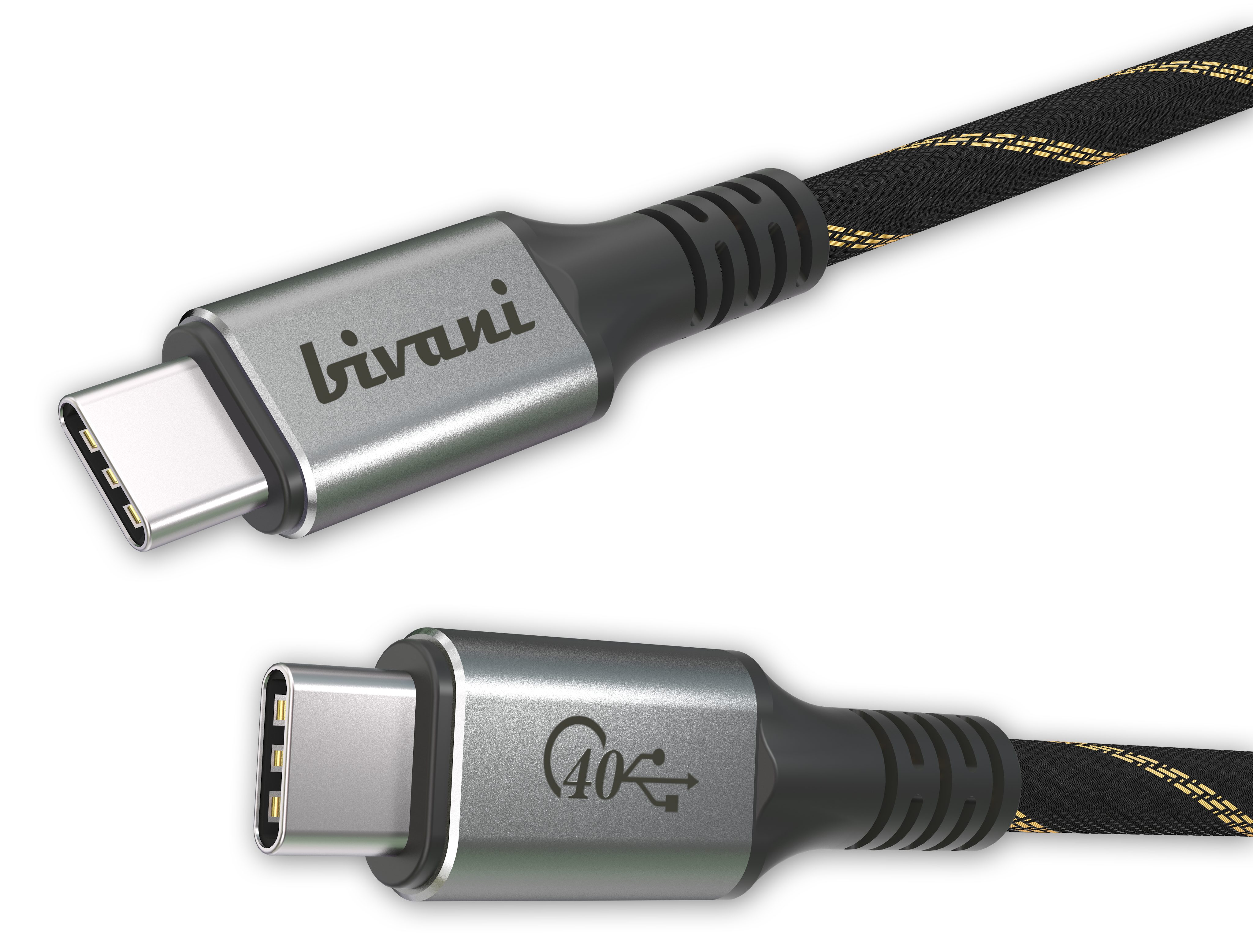 bivani Premium USB4 Gen3x2 Электропровод USB-Kabel, USB-C, USB-C (120 cm), 40 Gbps, Crystal Clear HD, 8K (7680 x 4320) @ 60Hz, Dual 4K(4096x2160) @ 60Hz, Thunderbolt, USB, 100W (20V/5A), Thunderbolt 4, Thunderbolt 3