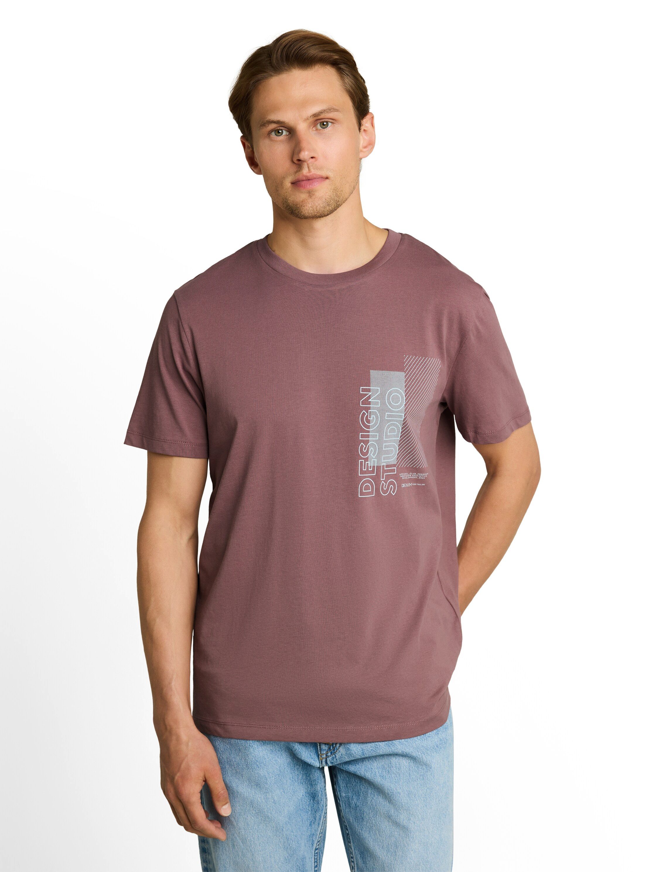TOM TAILOR Denim Rundhalsshirt mit verschiedenen Logo Prints