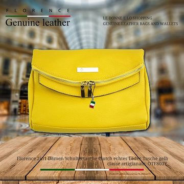 FLORENCE Schultertasche Florence 2in1 Damen Abendtasche (Schultertasche), Damen Leder Schultertasche, Clutch, gelb ca. 24cm