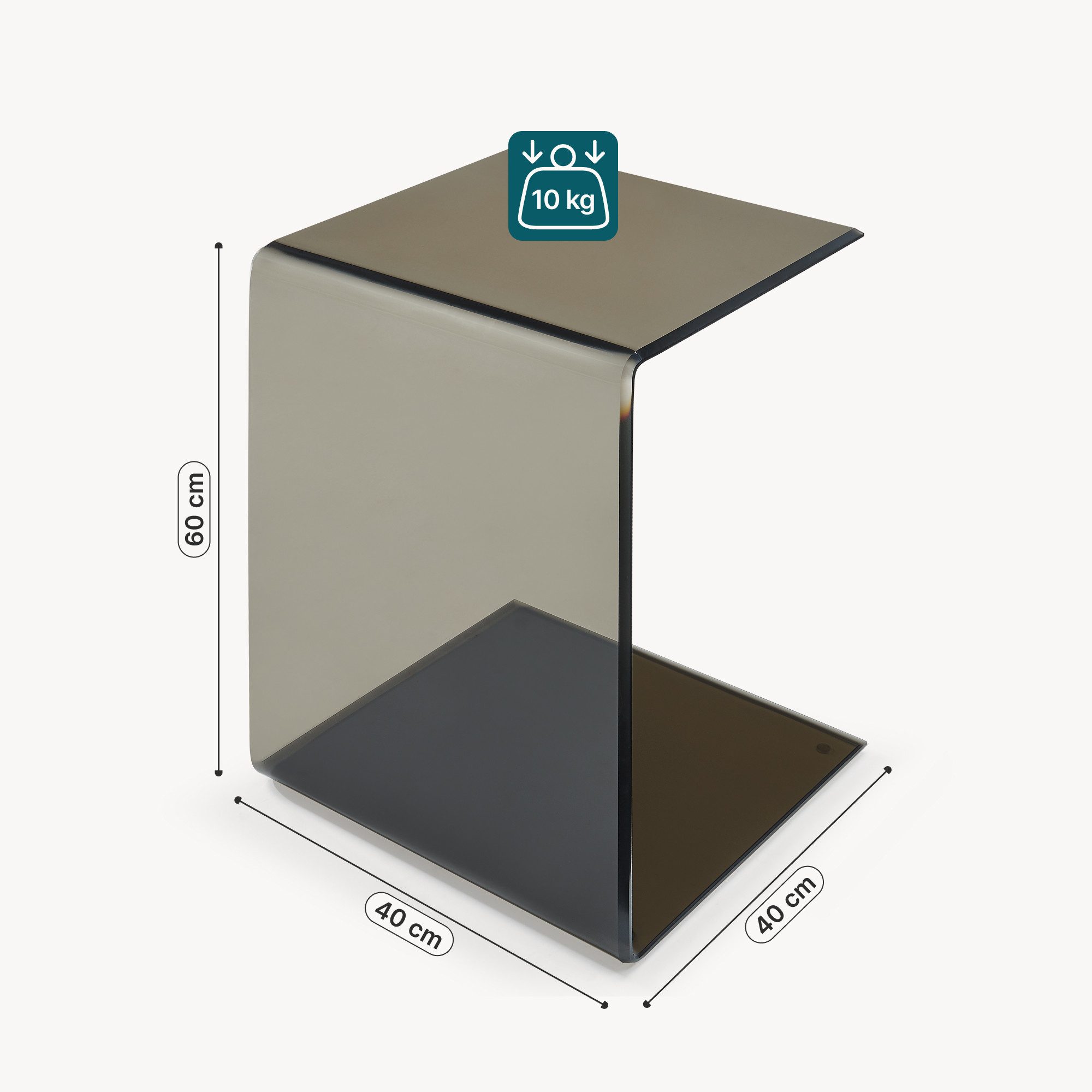 en.casa Beistelltisch, »Trölmapilu« Glas C-Form fertig montiert 60 x 40 x 40 cm Dunkelgrau