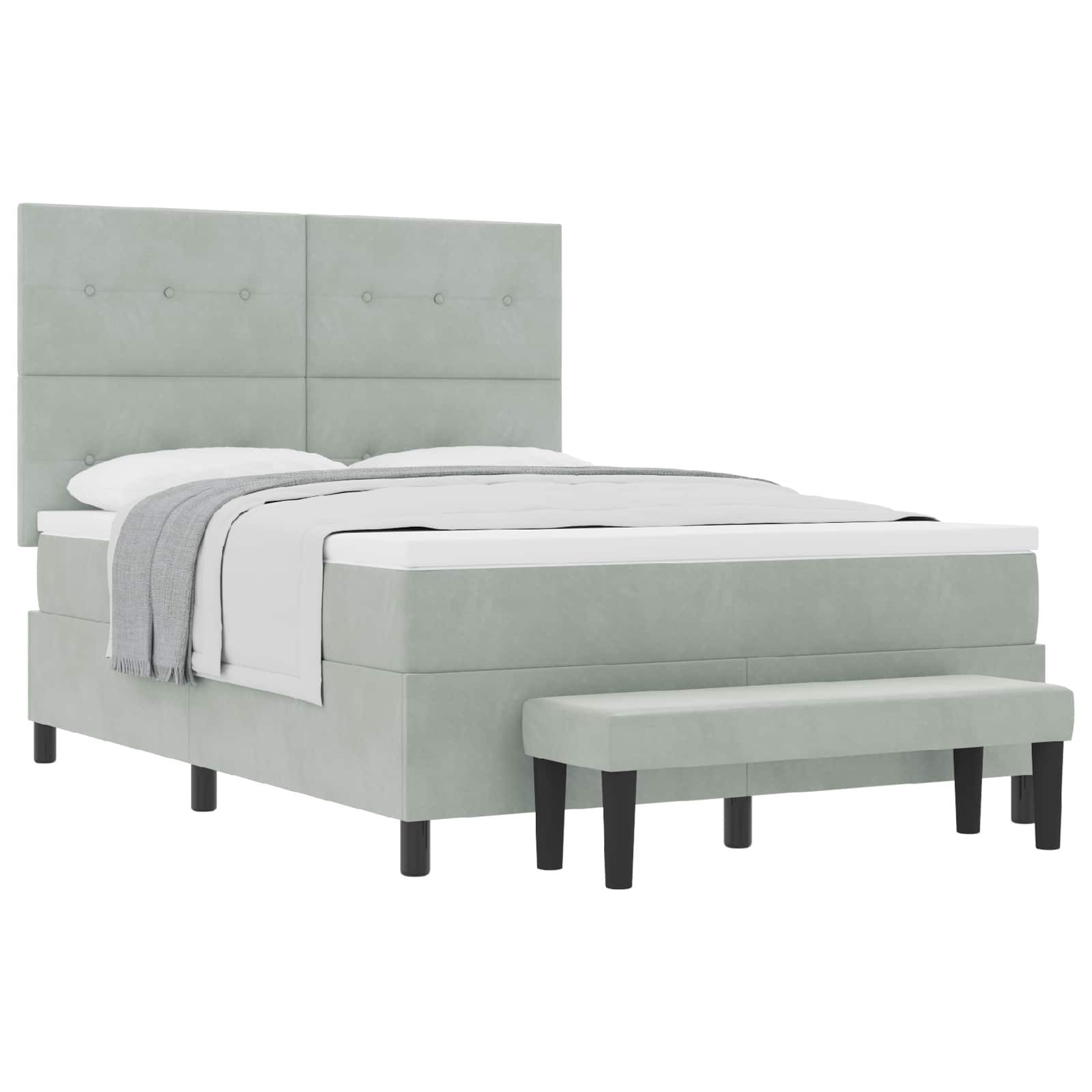 Bett Boxspringbett mit Kopfteil Hellgrau 200 x 160 cm Samt