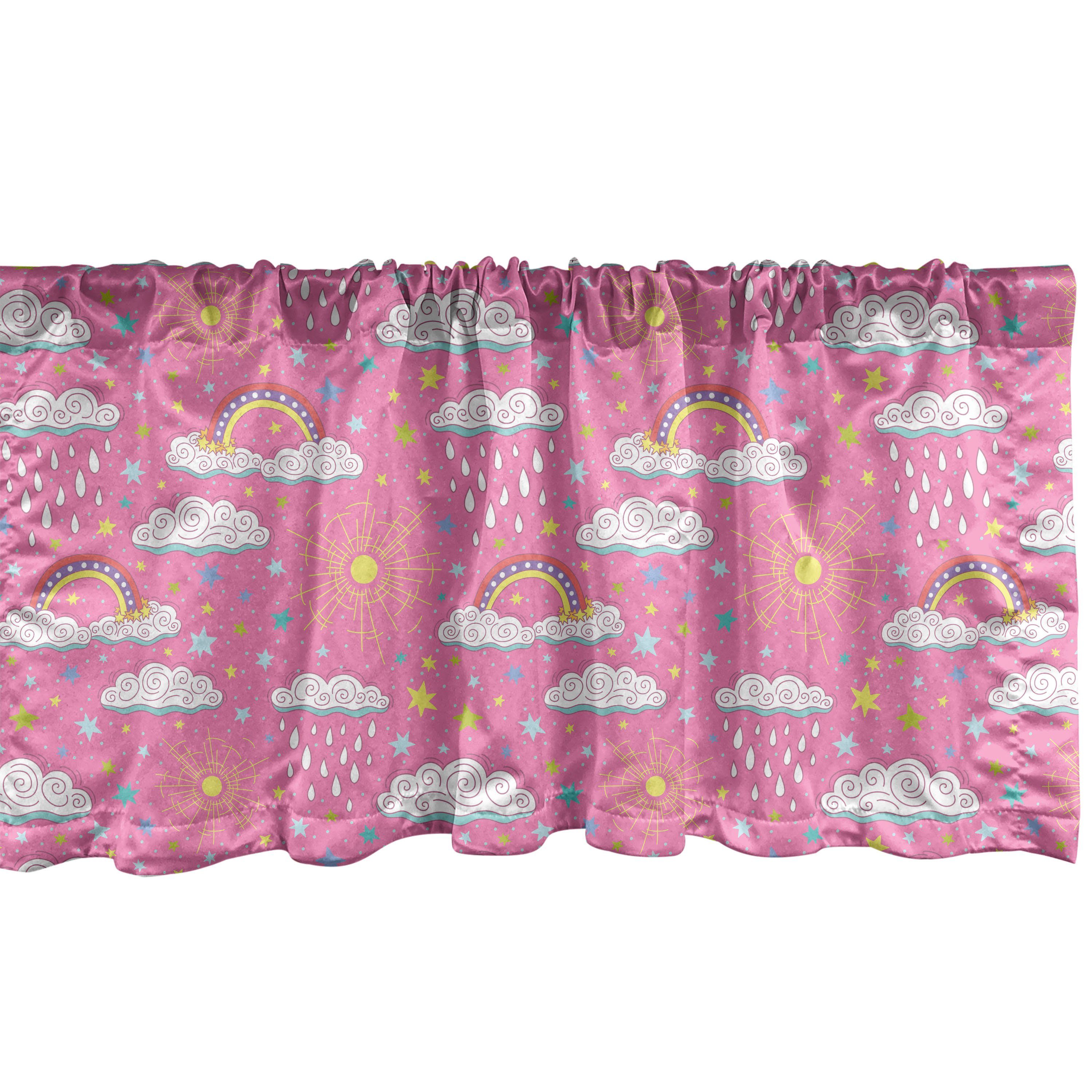 Scheibengardine Vorhang Volant für Küche Schlafzimmer Dekor mit Stangentasche, Abakuhaus, Microfaser, Regen 3 Farben-Regenbogen