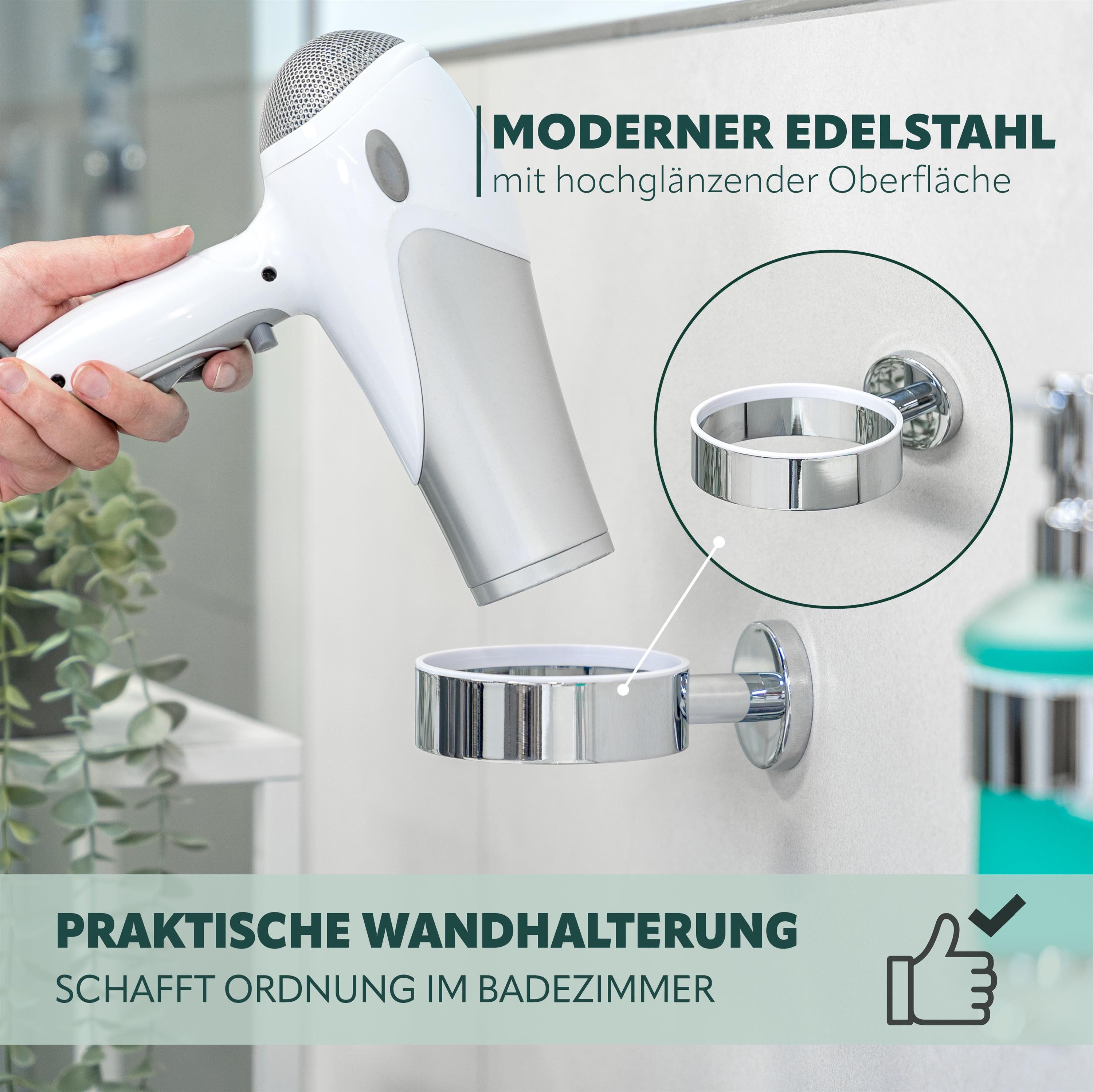 bremermann Haartrocknerhalter Bad-Serie LUCENTE, Edelstahl verchromt hochglanz