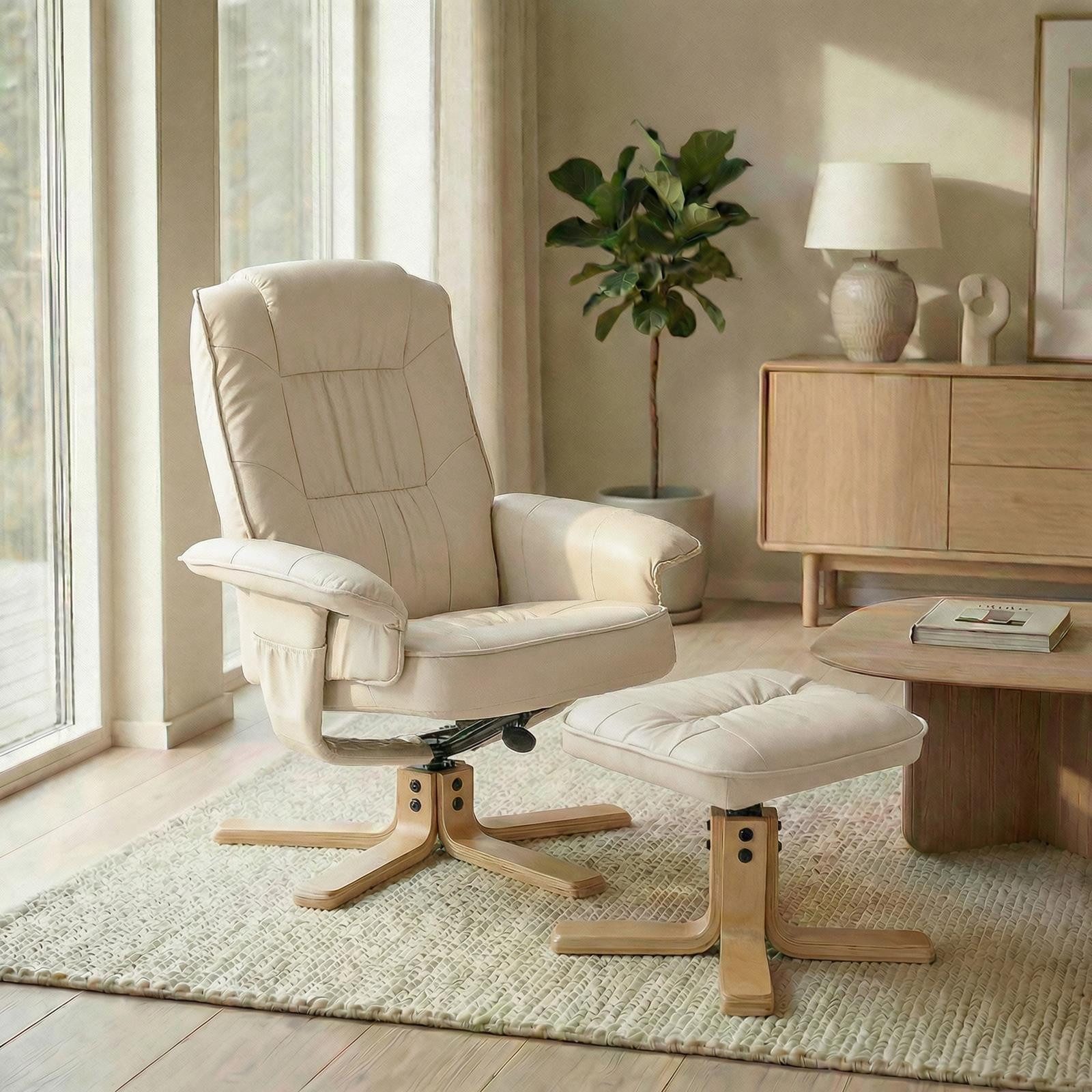 IDIMEX Relaxsessel CHARLY, Fernsehsessel mit Hocker, TV-Sessel neigungsverstellbar beige