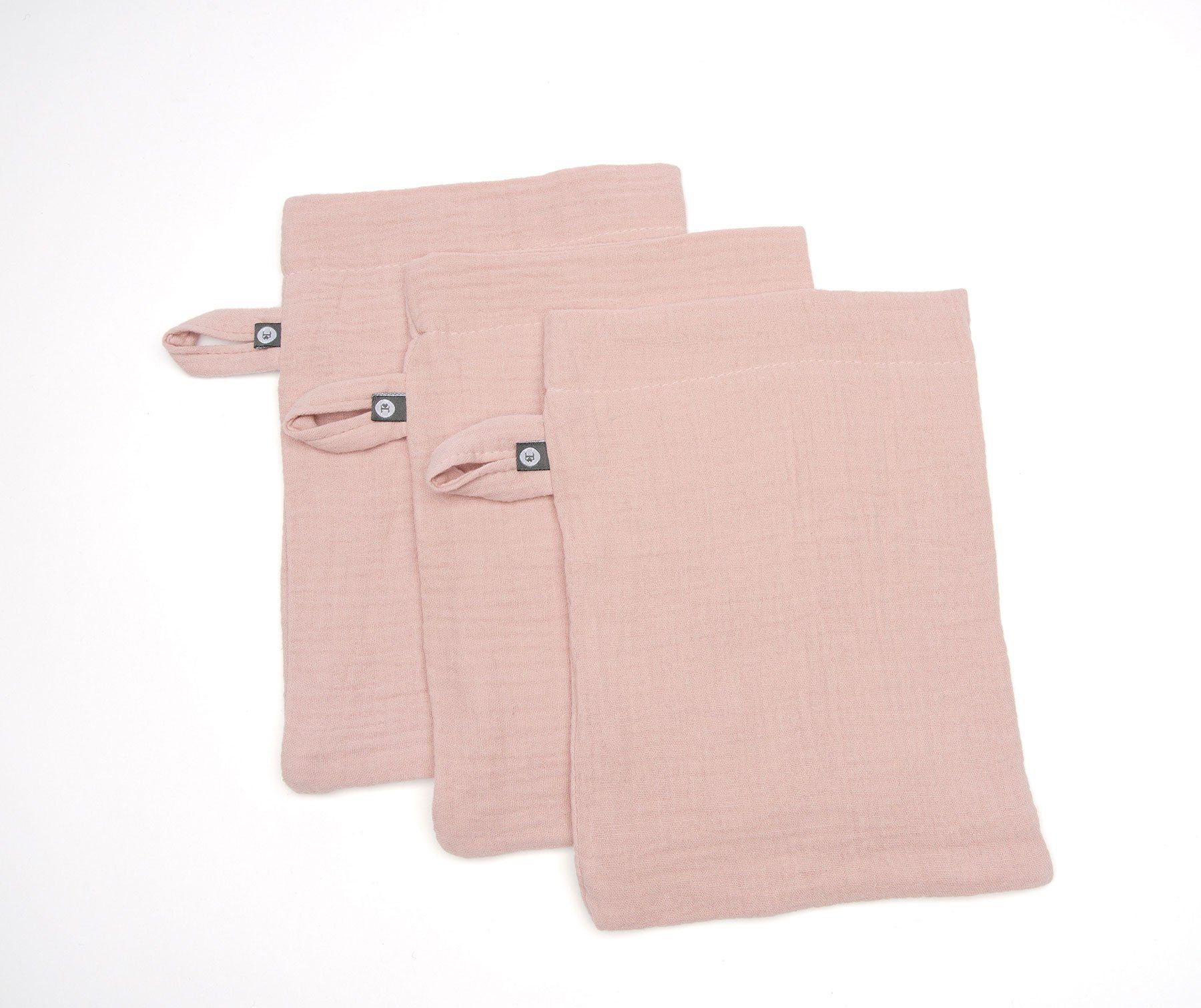 3 Waschlappen Waschhandschuh Blush Musselin Waschlappen (Set, 100% Stück) von Herzen Baumwolle