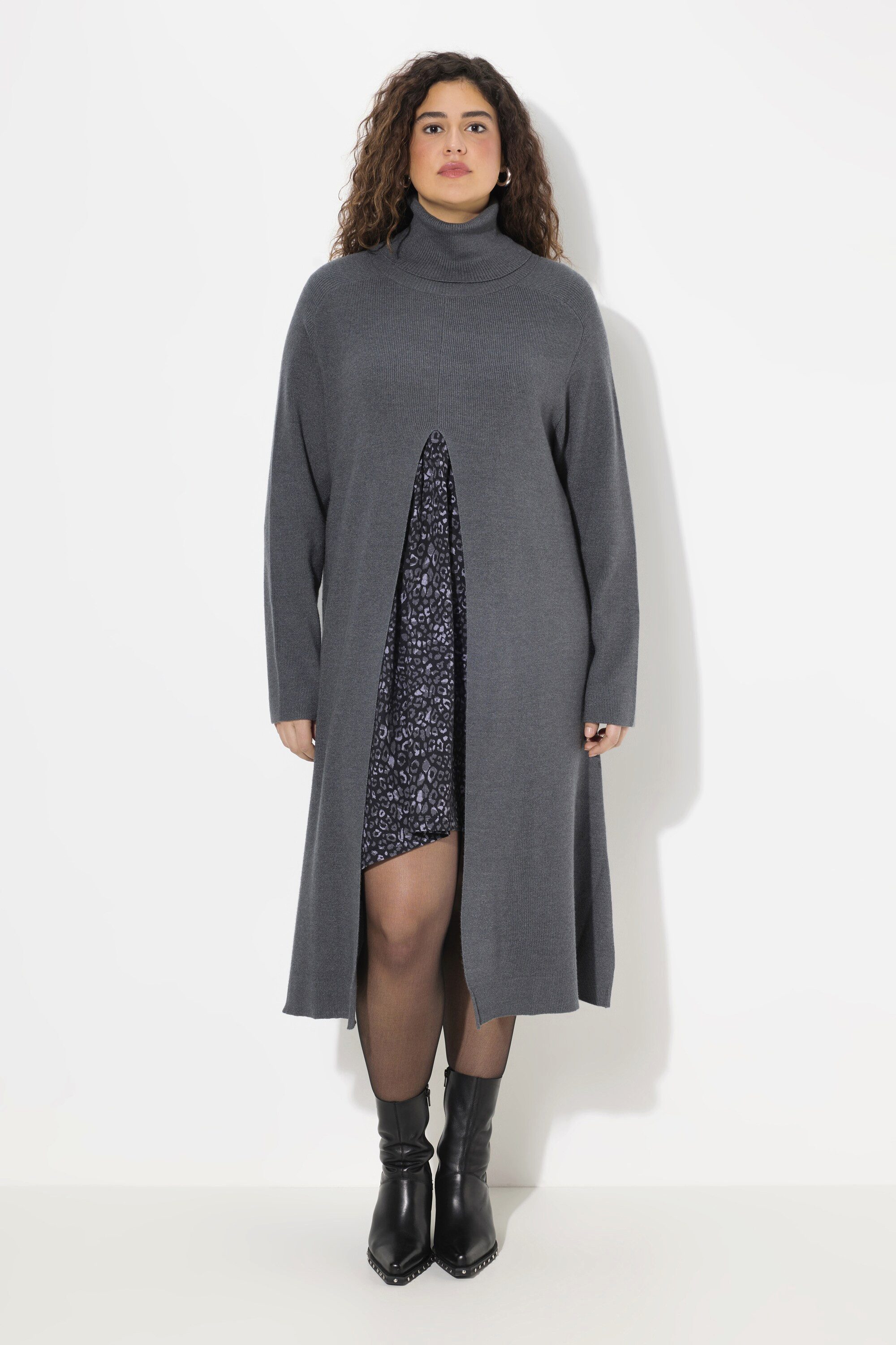 Ulla Popken Strickpullover Long-Pullover A-Linie Stehkragen Langarm günstig online kaufen