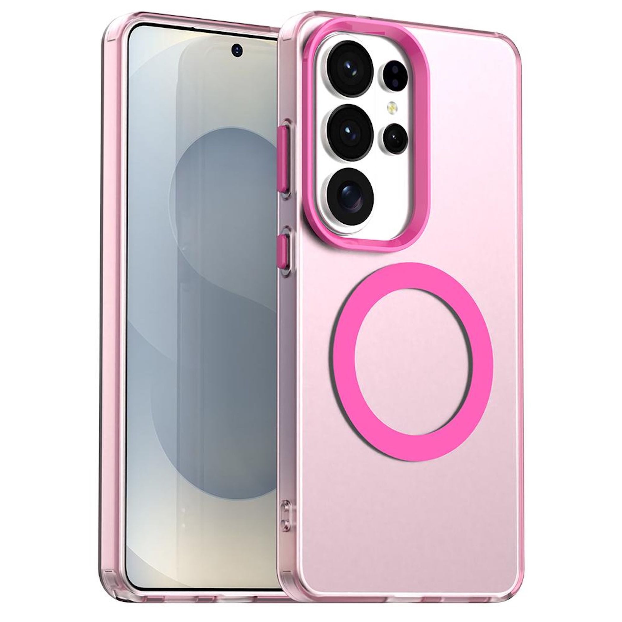 Wigento Handyhülle MagSafe für Samsung Galaxy S26 Ultra Candy Design Hybrid TPU Pink, Magsafe Funktion, Stoßschutz, präzise Aussparungen