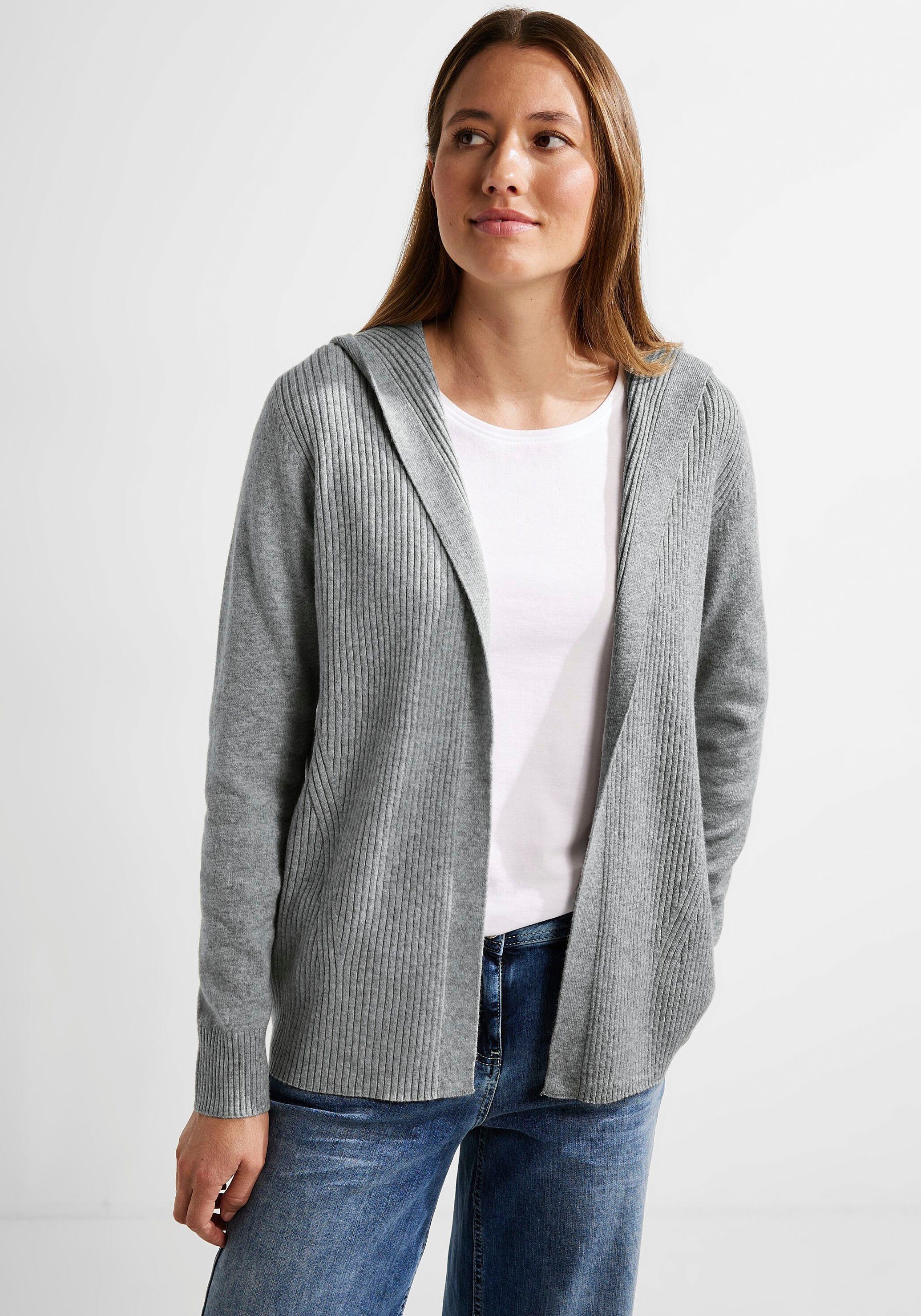 geripptem mit mit Cecil Strickjacke Kapuze Strickjacke Frontteil