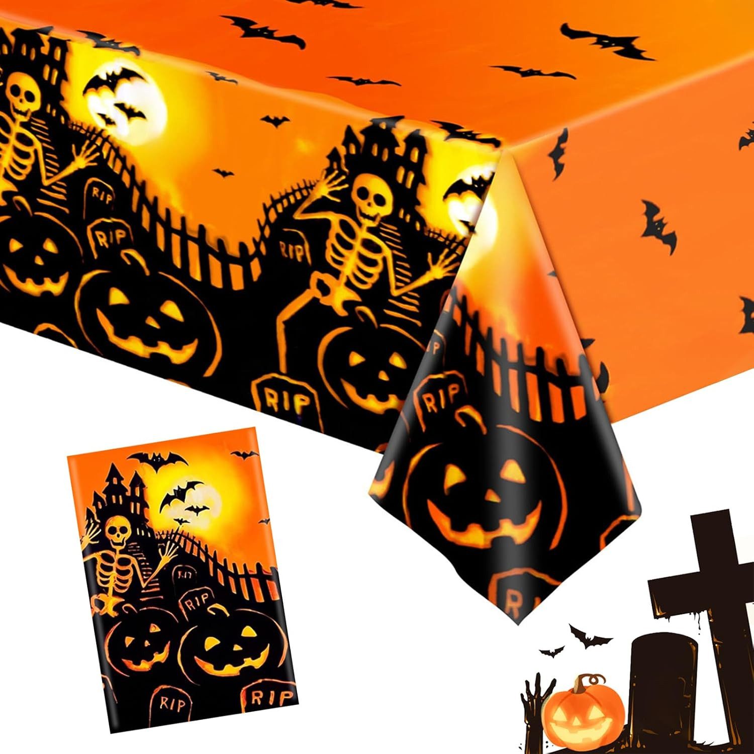 FELIXLEO Gartentischdecke Halloween Tischdecke 180 x 137 cm, wasserdichte Kürbis Tischdeko (1-tlg)