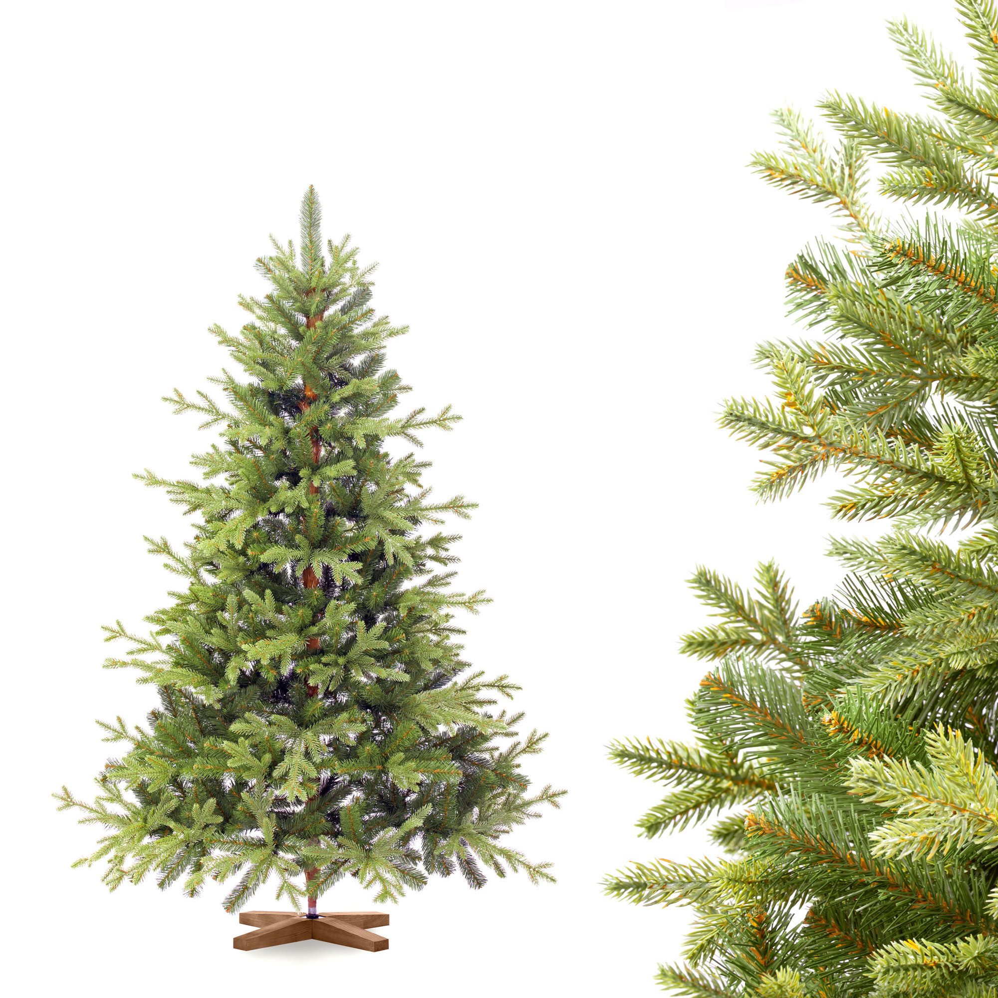Fairytrees Künstlicher Weihnachtsbaum FT32, Bayerische Tanne Premium, BAYERISCHE Tanne Premium, Made in EU, Christbaum Holzständer