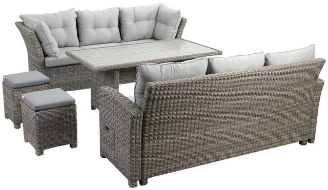GREEMOTION Loungeset Malia, 23-tlg., 2x 3er Sofa, 2 Hocker, Tisch, Alu/Polyattan
