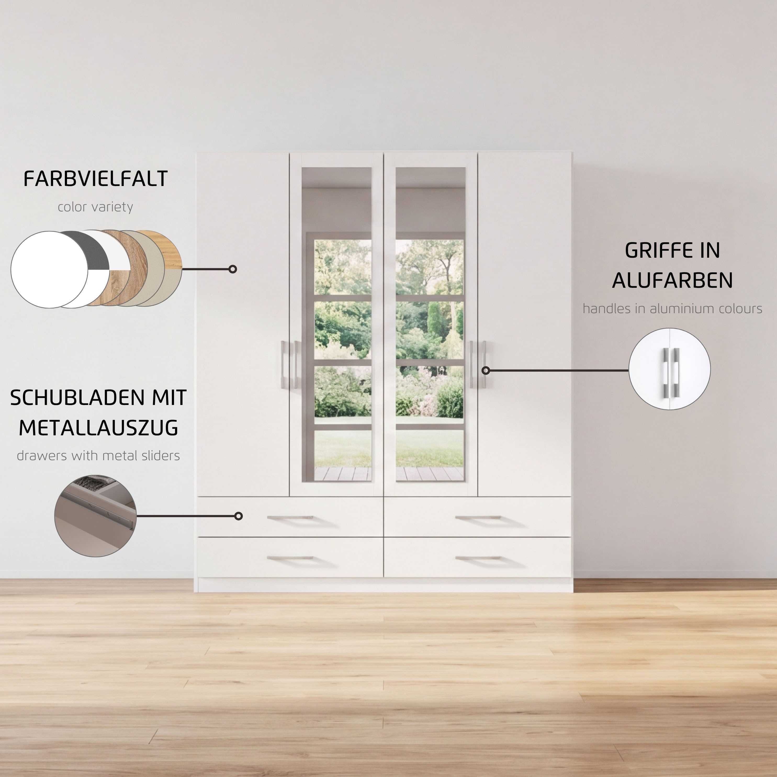 rauch Kleiderschrank Schrank Garderobenschrank Mehrzweckschrank Schlafzimmer HERSBRUCK (3 verschiedene Ausstattungen BASIC/CLASSIC/PREMIUM (inkl. SOFT-CLOSE) mi – Bild 5 von 5