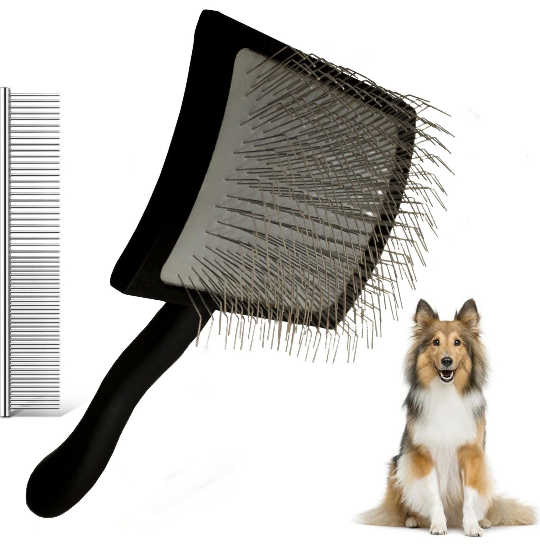 Ledander Fellbürste Hundebürste & Katzenbürste Set für Langhaar, (2-tlg), Unterwollbürste & Fellkamm, Entfernt Knoten & Lose Haare
