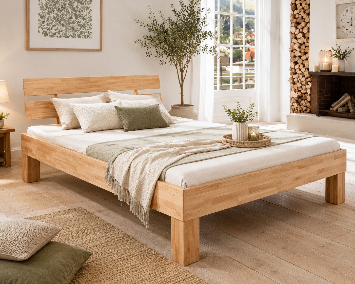 Meble Stolrus Futonbett Futonbett Bett Kernbuche massiv geölt Judith 90/100/120/140/180x200cm, Kernbuche massiv, robust