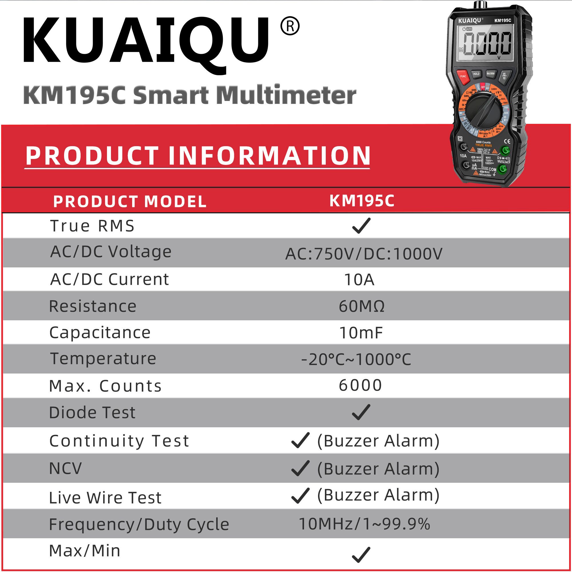 BBG Multimeter Multimeter Digital True RMS mit LCD-Hintergrundbeleuchtung, (LED-Taschenlampe & NCV-Berührungslos-Test), Präzise Messungen & sichere Fehlerdiagnose