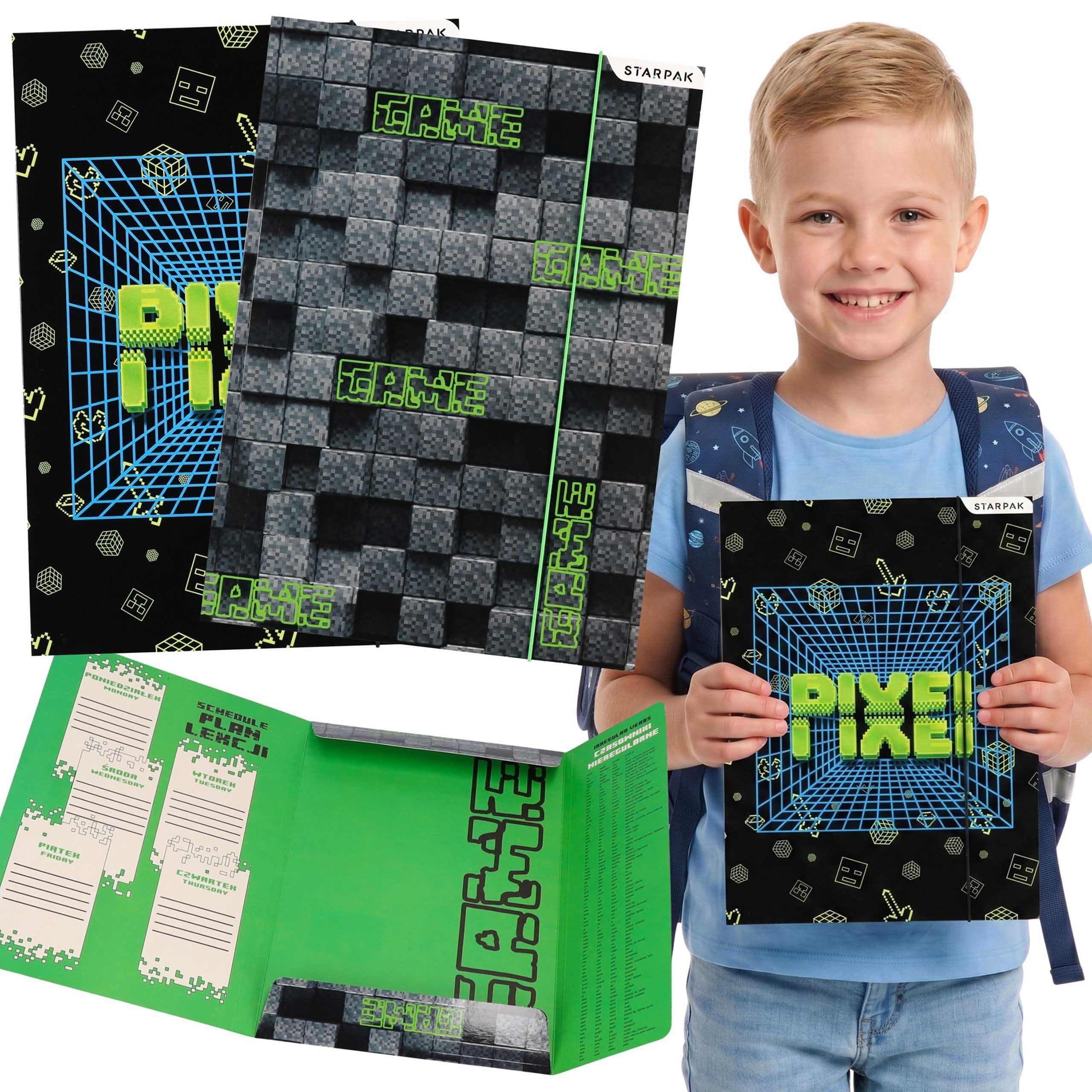 Pixel Konferenzmappe A4 Schulmappe Pixel Gummiband Jungen Dokumente Zeichnungen