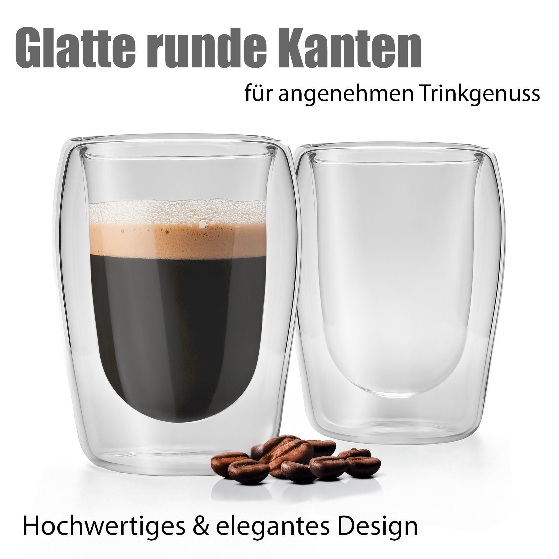 BigDean Espressotasse 4 Stück doppelwandige Espressotassen 80 ml in Gastro-Qualität, 4-tlg., Borosilikatglas, Spülmaschinenfest, Lebensmittelecht – Bild 5 von 5