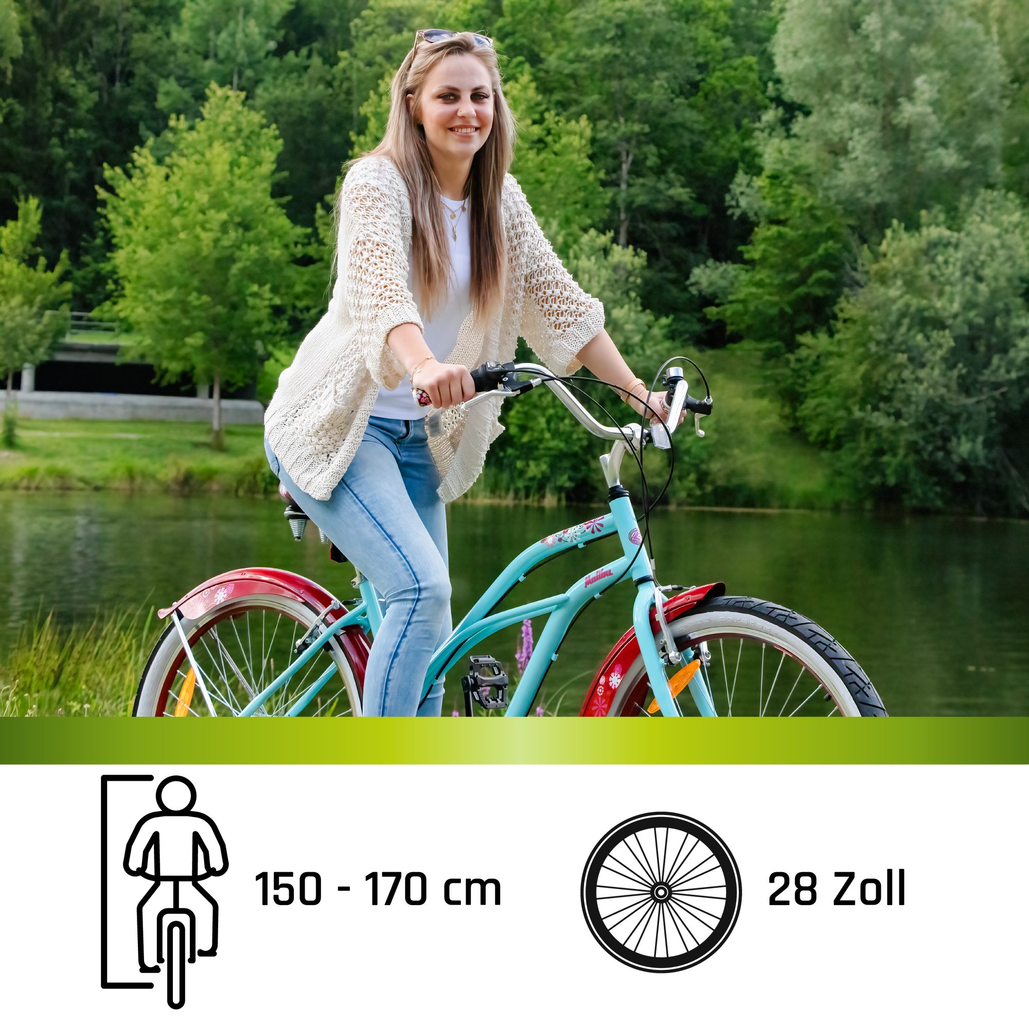 Galano Cruiser Malibu, 6-speed, derailleur gears, beach cruiser, retro bicycle for riders 150 cm and taller, 6-speed women's bicycle