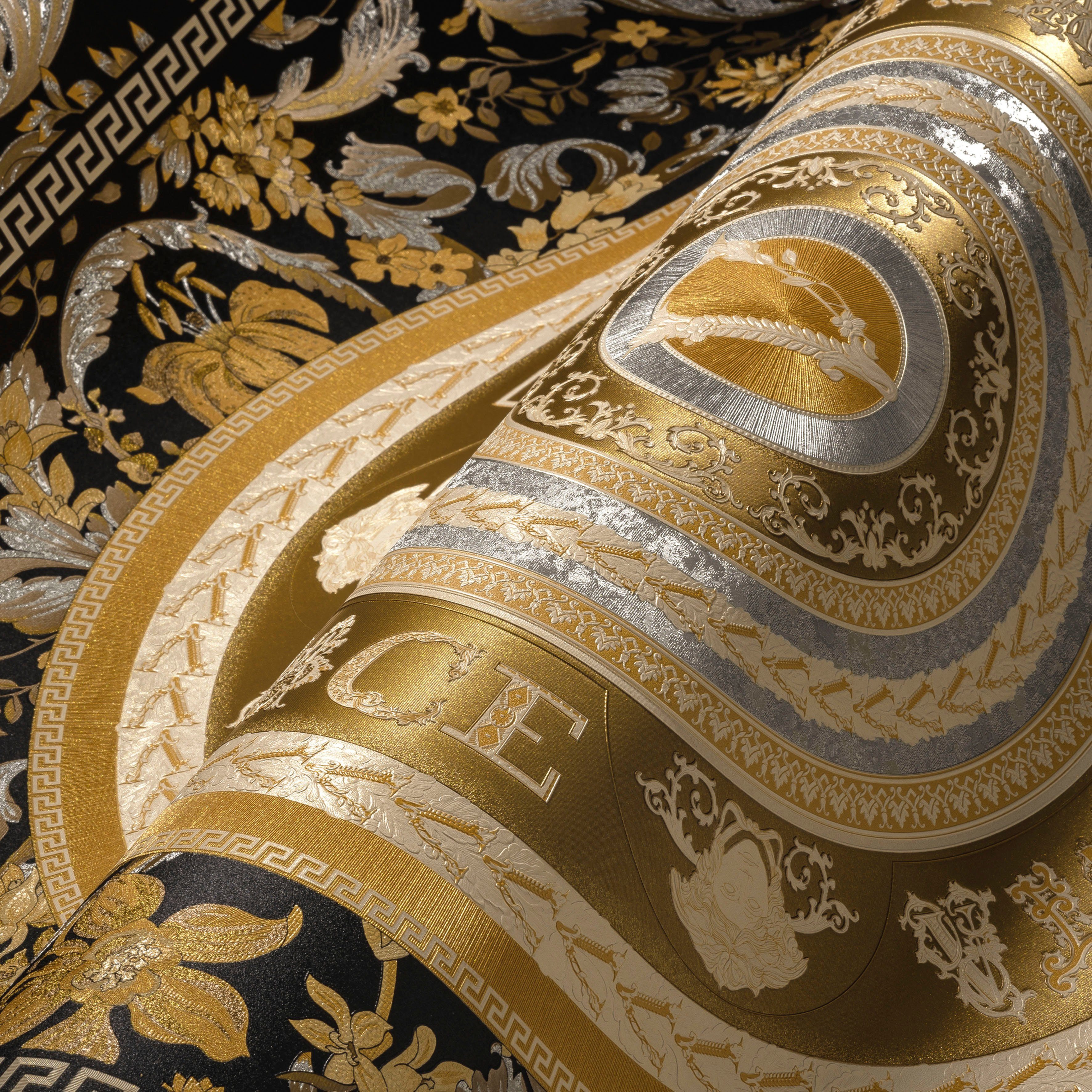 Versace Vliestapete Wallpaper Versace 5 Floral Design, leicht strukturiert, leicht glänzend, abstrakt, gemustert, (1 St), Designertapete auffallende Fliesen-Tapete Tapeten Wohnzimmer modern