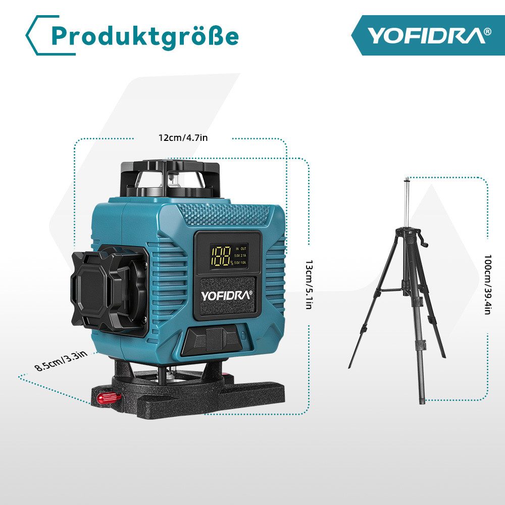 Yofidra Kreuzlinienlaser mit Stativ – 16 Linien 4D Laser Wasserwaage Grün, (1 St), 4×360° Laser Level IP54 für Bodenfliesen Verlegung Kit
