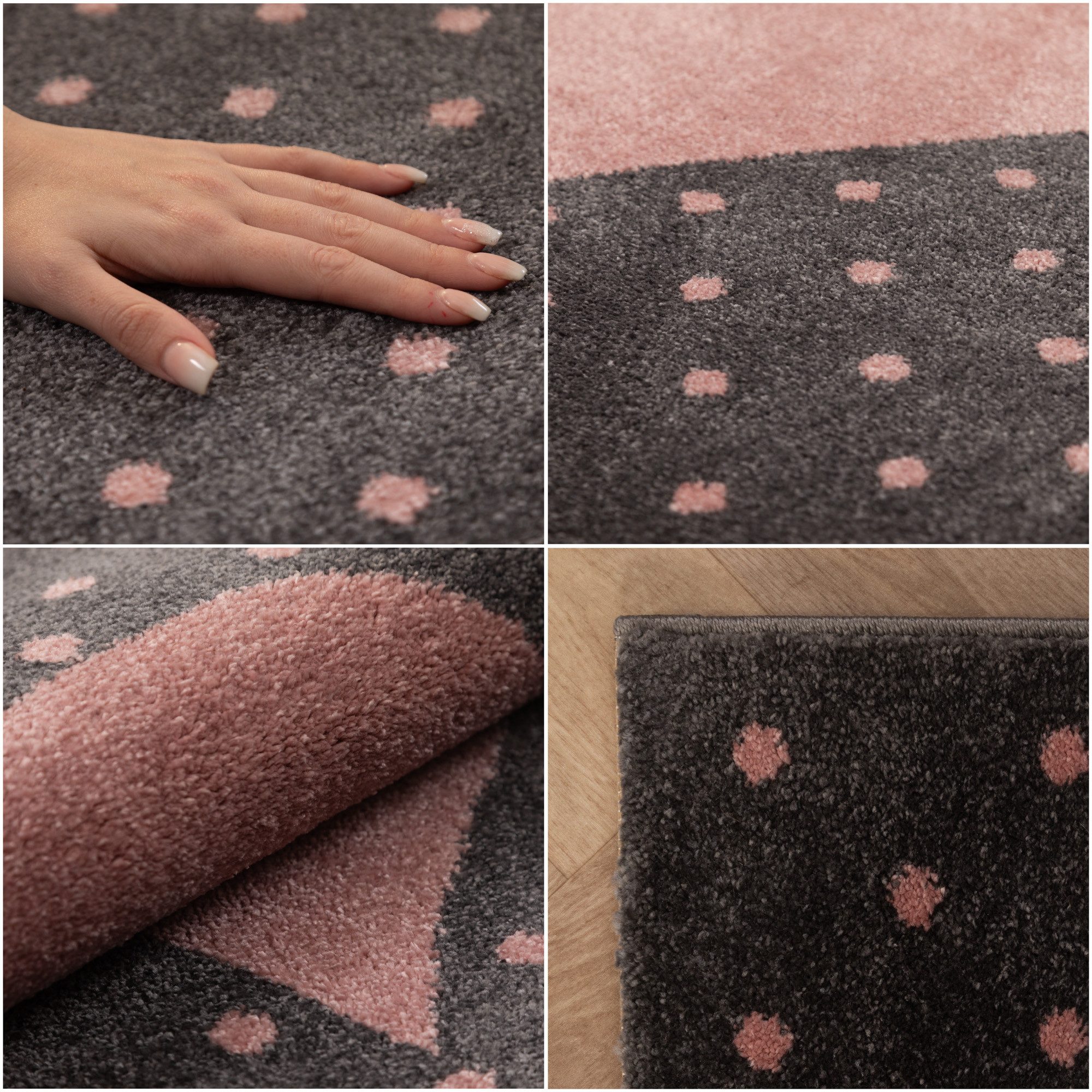 Carpettex Kinderteppich Herz-Design, Rund, Höhe: 10 mm, Teppich Kinderzimmer Herz Design Kinder Teppich Rosa Babyzimmer