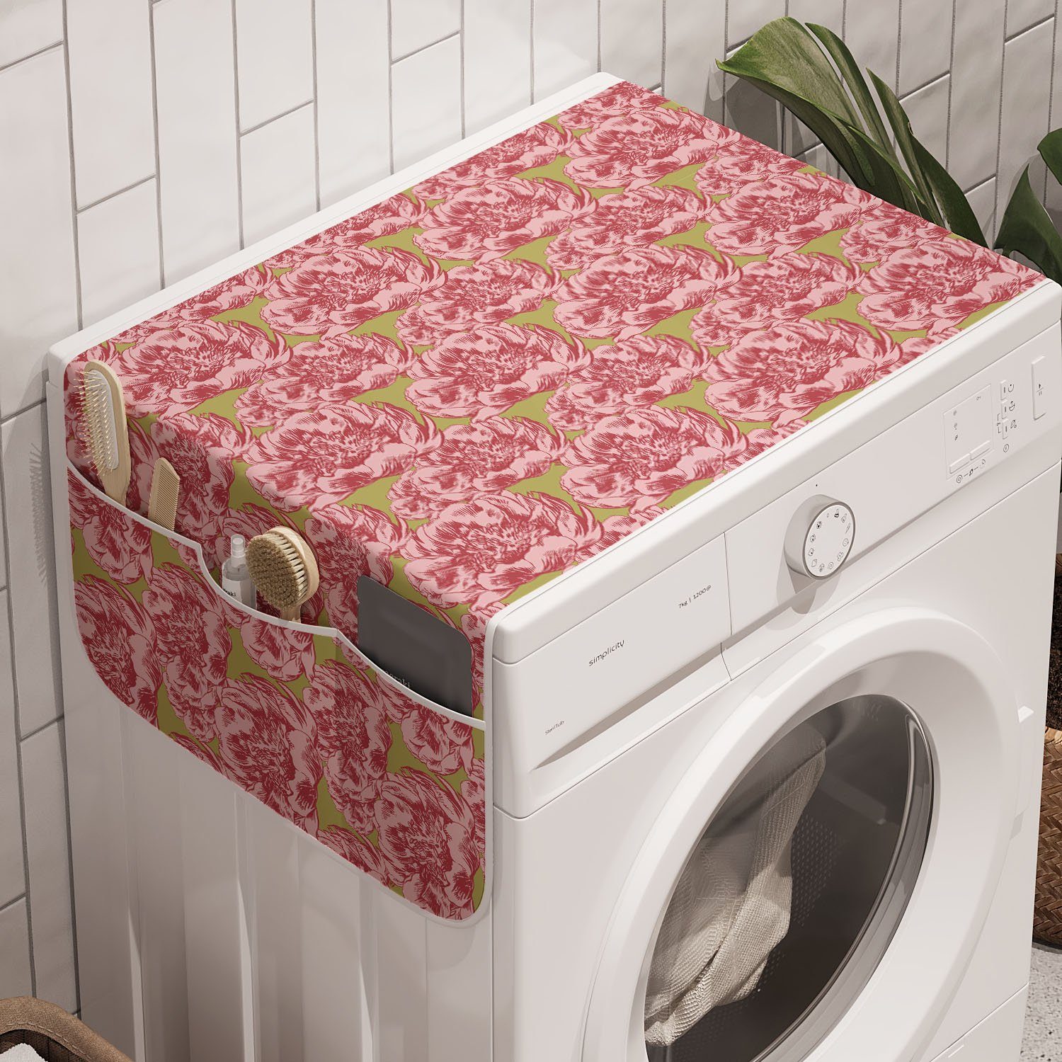 Abakuhaus Badorganizer Anti-Rutsch-Stoffabdeckung für Waschmaschine und Trockner, Frühling Vintage Hunde-Rose Blooming