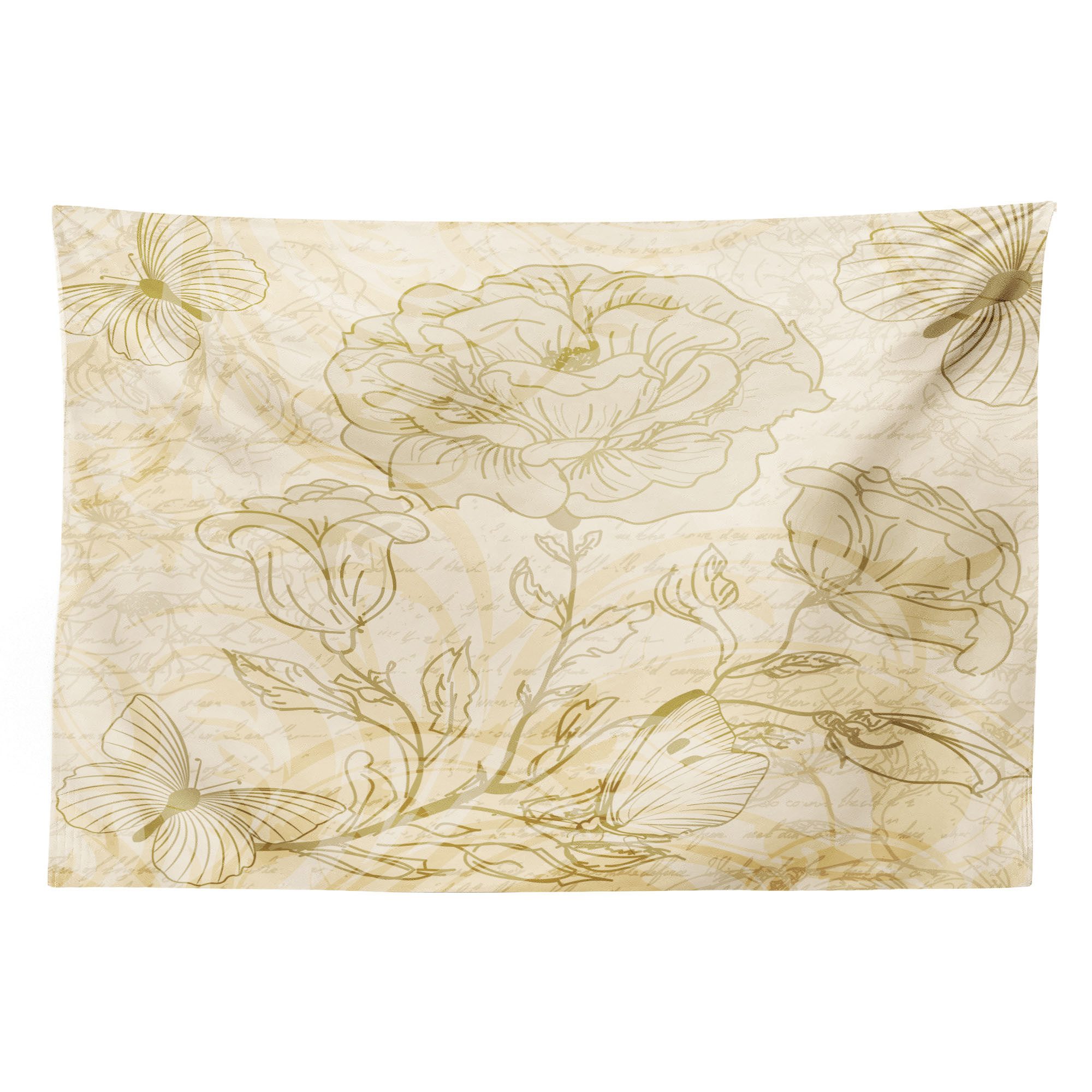 Abakuhaus Wandteppich aus Weiches Mikrofaser Stoff Für das Wohn und Schlafzimmer, rechteckig, Frühling Rosen und Schmetterlinge