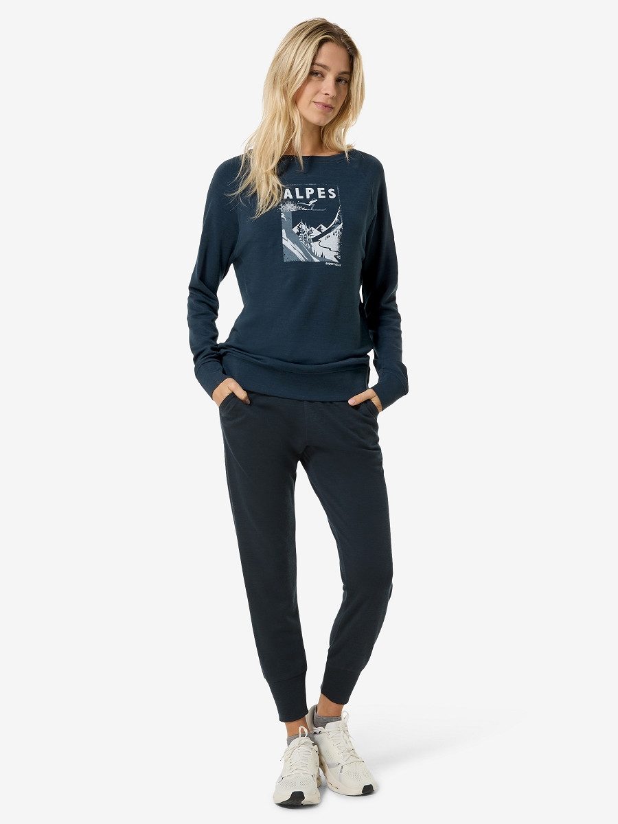 SUPER.NATURAL Langarmshirt für Damen, Merino W ALPES BRUSH LS mit Winter-Motiv, atmungsaktiv