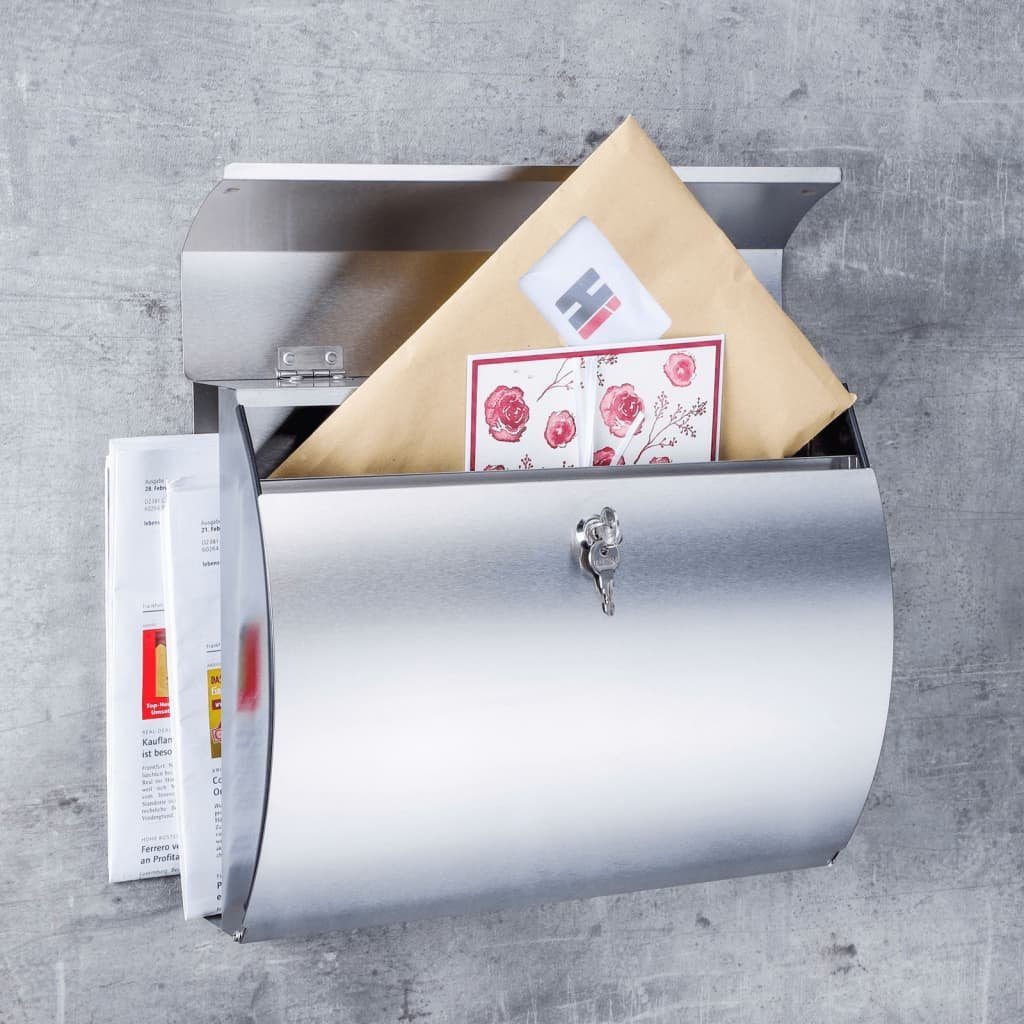 HI Briefkasten Briefkasten mit Zeitungshalter 38x13,3x30,4 cm Edelstahl