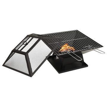 vidaXL Feuerkorb 2in1 Feuerschale und Grill mit Schürhaken 46,5x46,5x37 cm Stahl