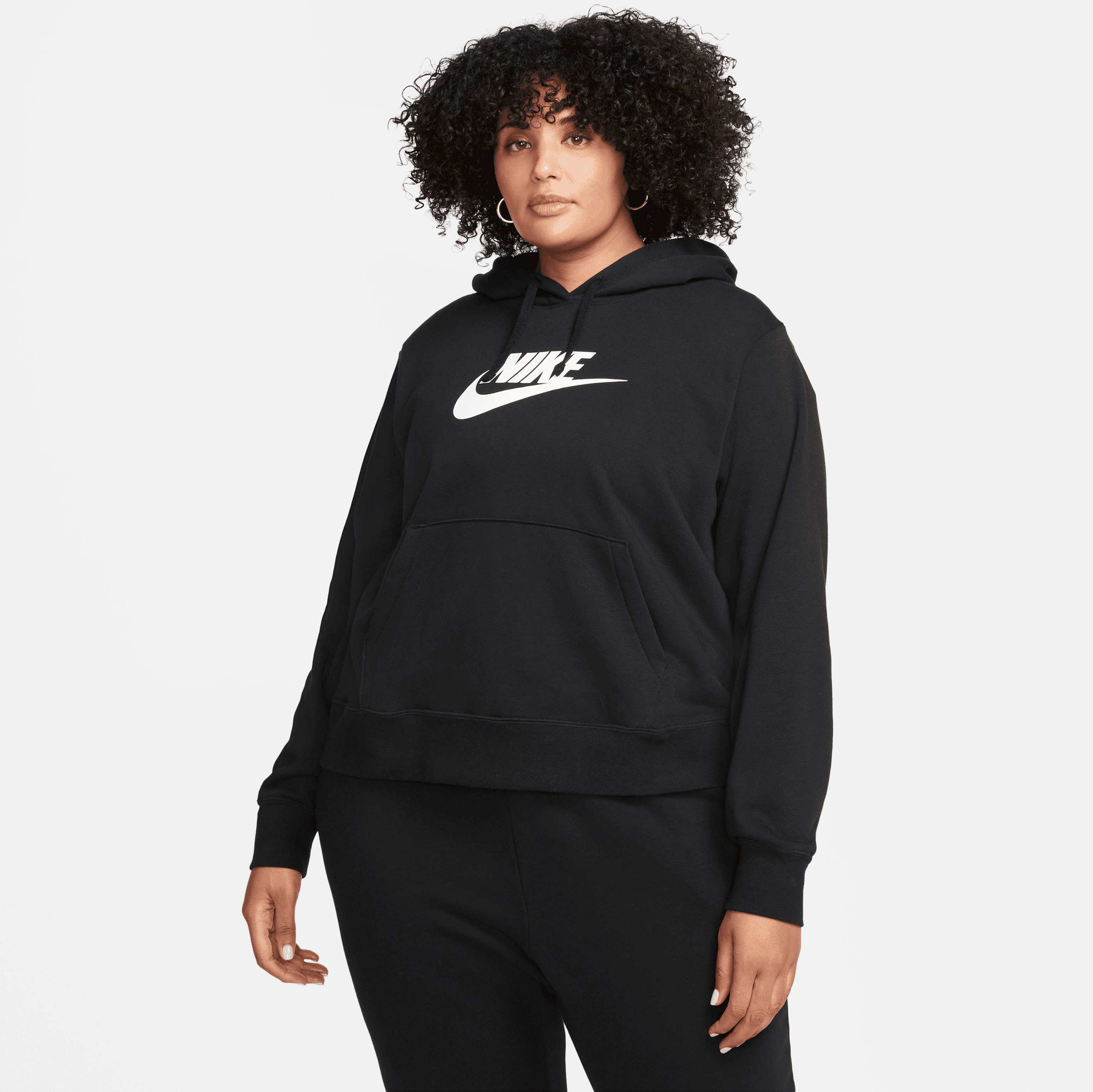 Nike Women's Size) Sportswear Hoodie Club BLACK/WHITE Pullover (Plus Fleece Kapuzensweatshirt