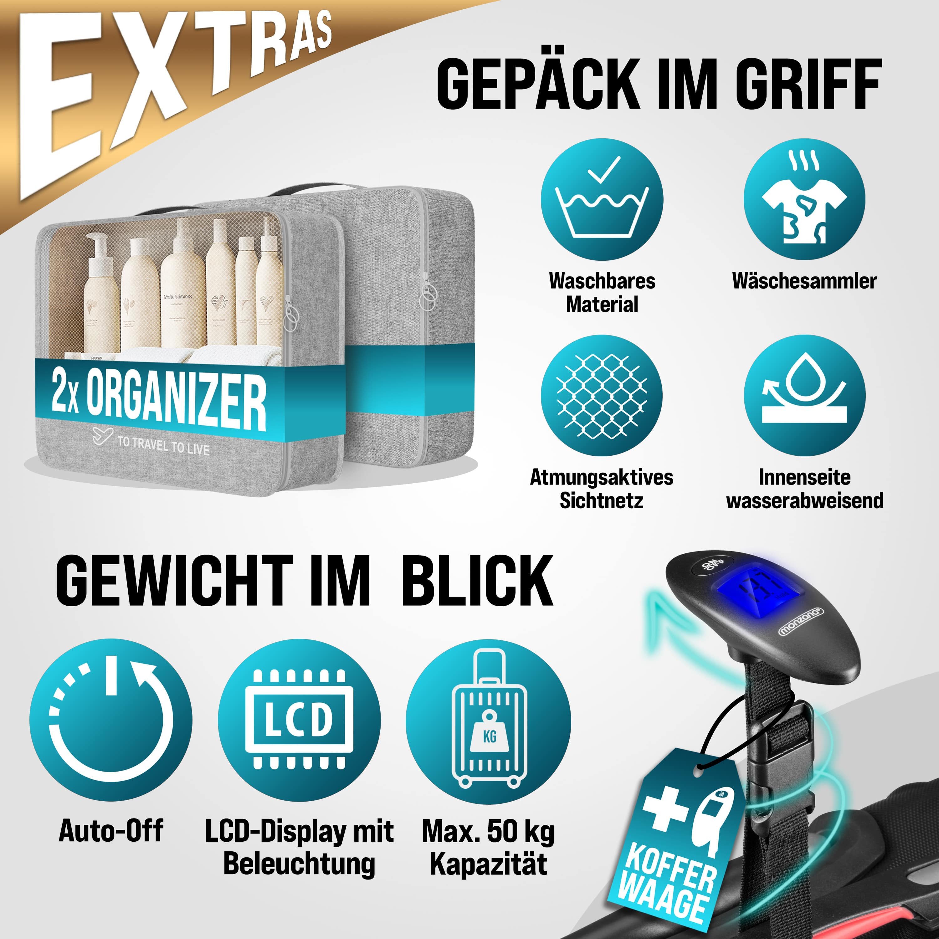 monzana Kofferset, Zwillingsrollen Zahlenschloss Waage Reisekoffer günstig online kaufen