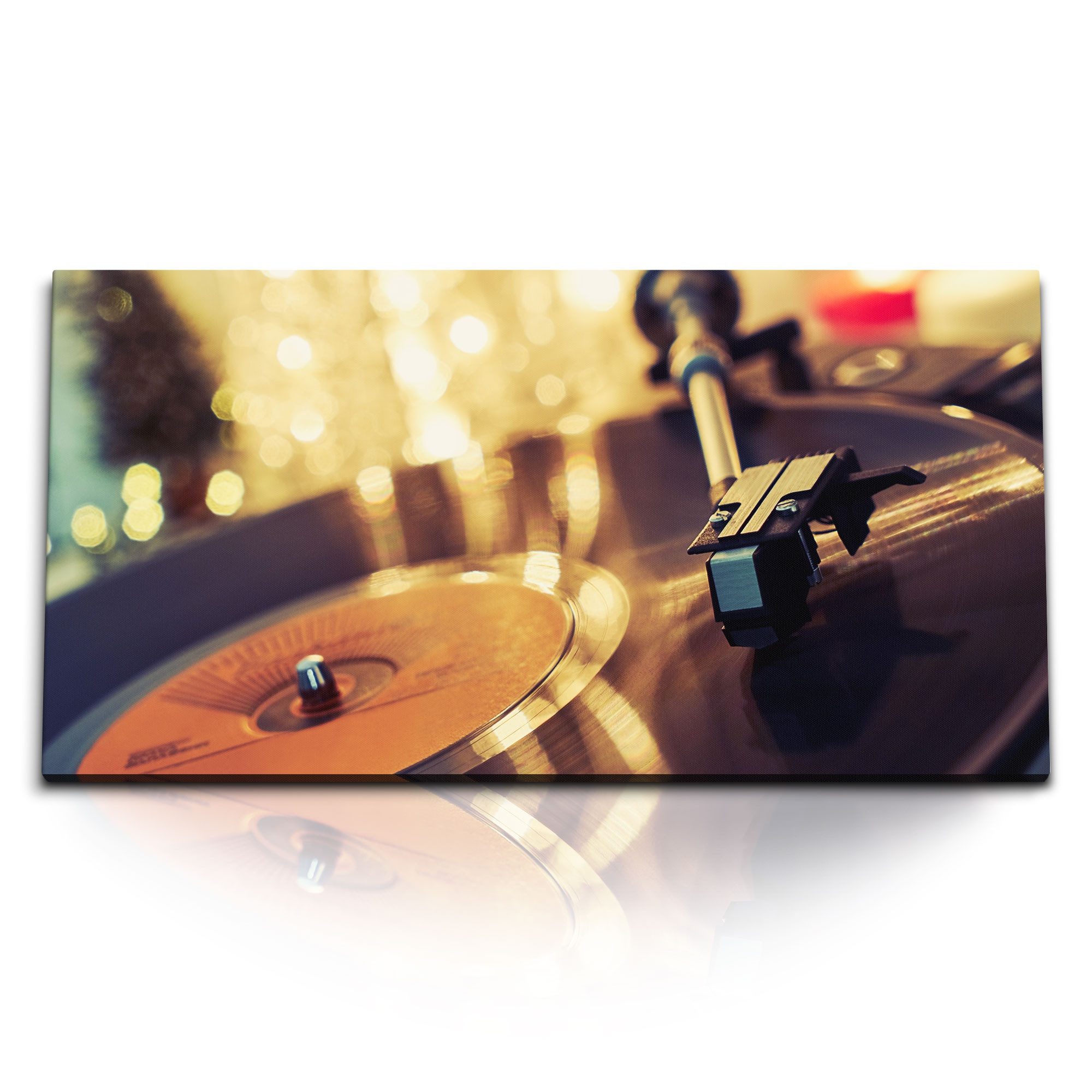 Leinwandbild Kunstdruck Bilder 120x60cm Schallplattenspieler Schallplatten Vinyl Mu