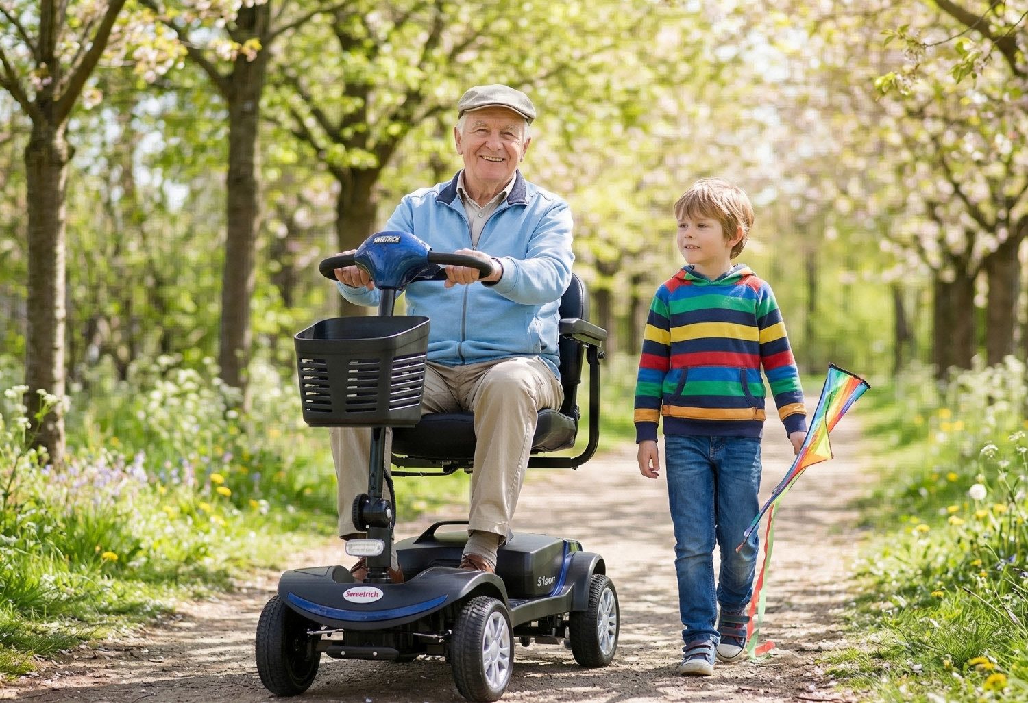 LVHOM Elektromobil faltbar Seniorenmobil, Hinter-Stoßdämpfer, 15-25 km,12Ah 4-Rad-Scooter, 300 W, 6 km/h, (136 kg Tr.Kr. mit 360° drehbarer verdickter Luxussitz + Korb + LCD-Display + verstellbare Armlehnen + E-Bremse, sensibles Anhalten, 14.5cm hohes Fahrgestell), Gesamtgewicht: 46kg