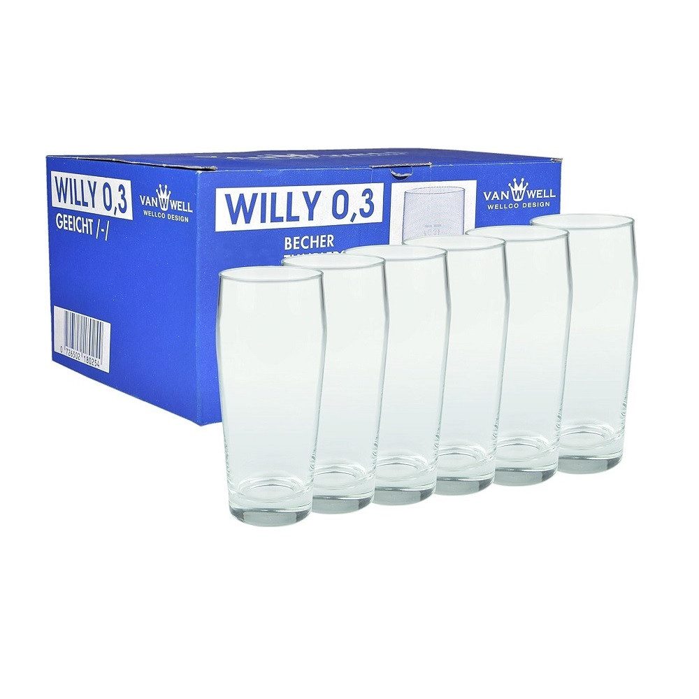 Arcoroc Bierglas Arcoroc Willi Becher 400 ml geeicht auf 300 ml 6er Set, Glas