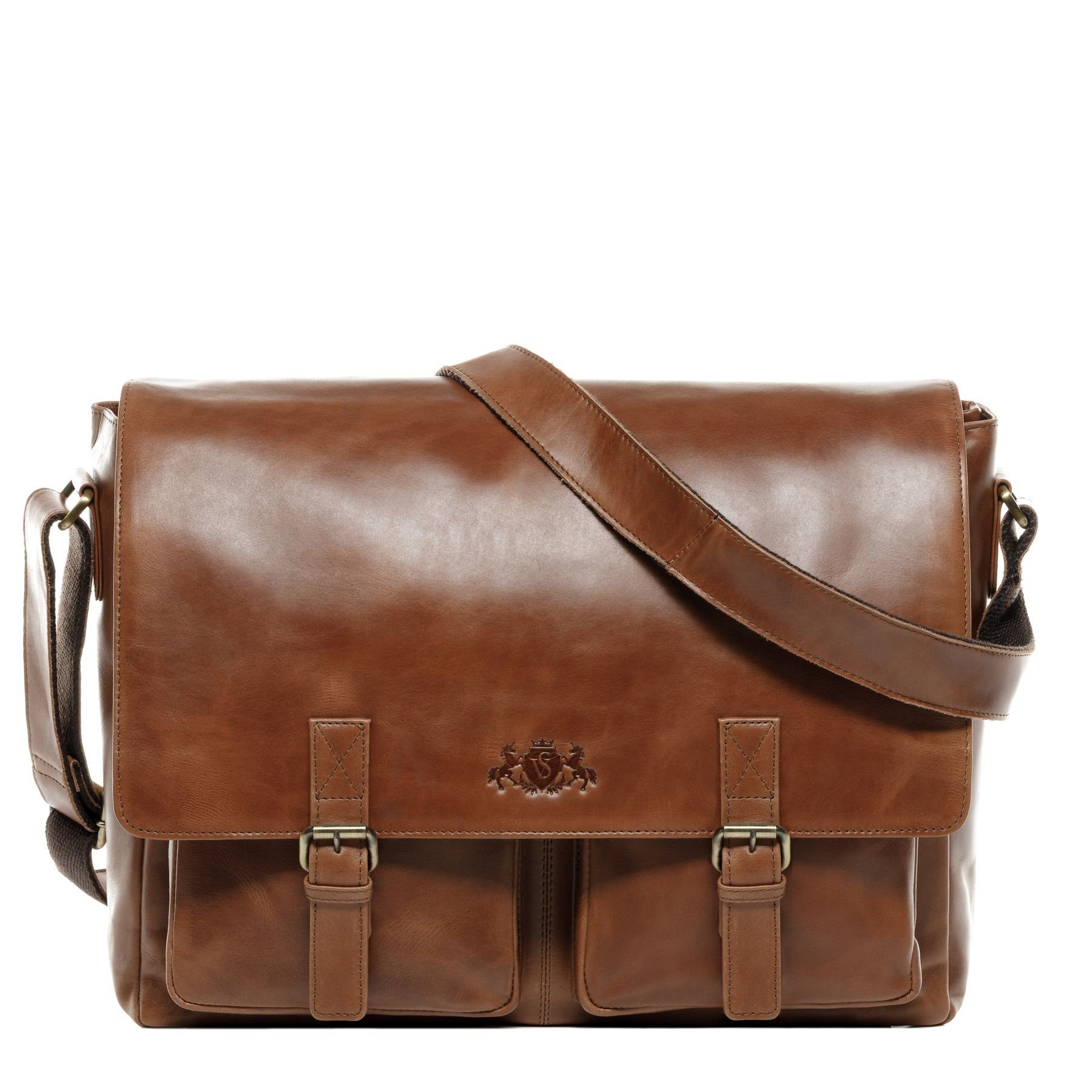 SID & VAIN Messenger Bag »SERGEANT«, Laptoptasche 15,4 Zoll echt Leder Herren, Umhängetasche hellbraun