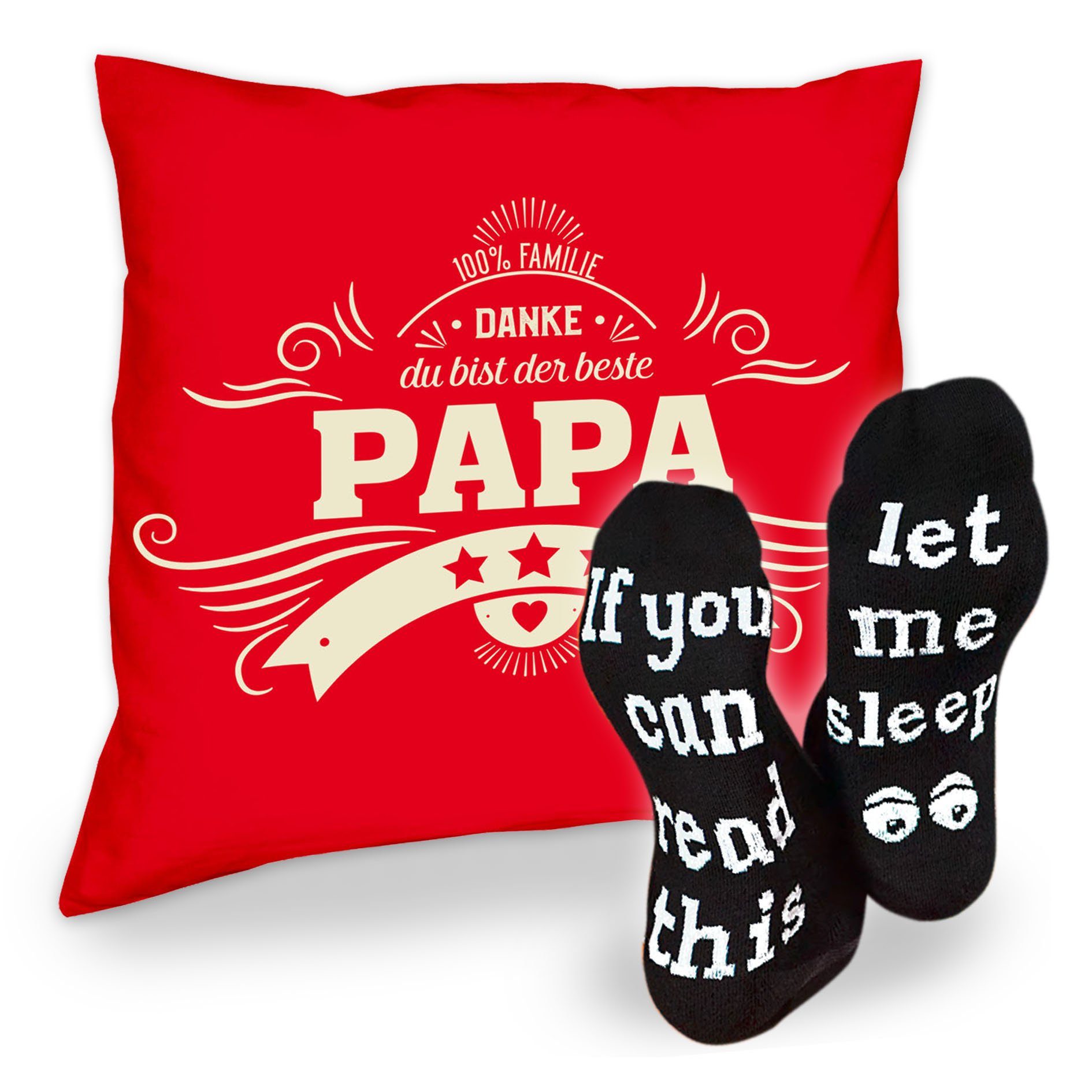 Soreso® Dekokissen Kissen Danke Papa & Sprüche Socken Sleep, Geschenk Geburtstagsgeschenk rot