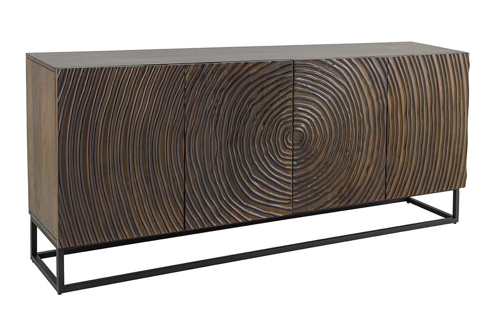 riess-ambiente Sideboard ZEN CIRCLES 180cm dunkelbraun - Mango-Massivholz, Metall, 3D-Design (Einzelartikel, 1 St), Handgefertigte Kommode mit Lackierung und So – Bild 2 von 5